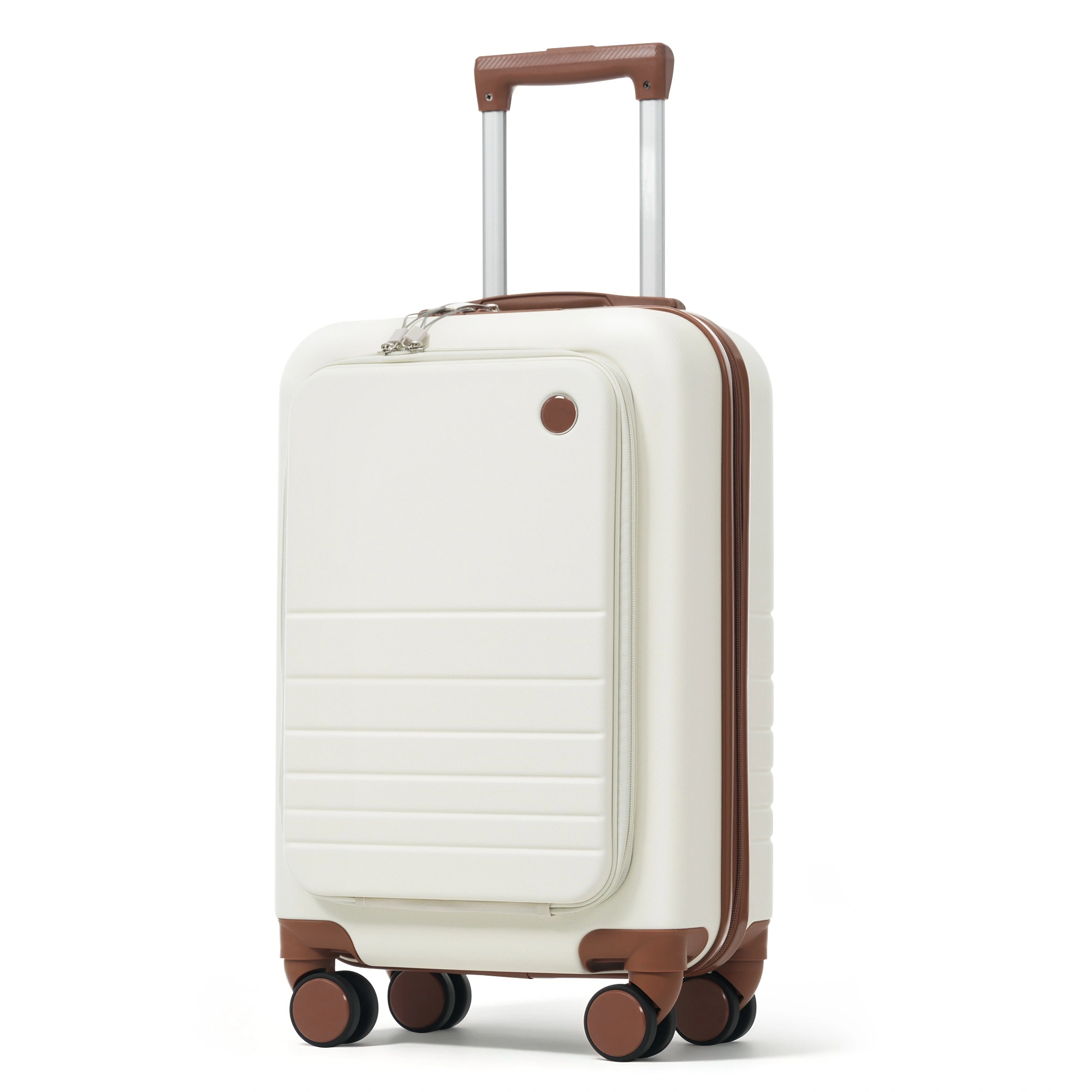 4-Piece Luggage Set with USB Charging Port | 20in Carry-On Front-Opening Laptop Bag + 28in Checked Suitcase w/TSA Lock, Travel Duffel & Wet-Dry Toiletry, Ivory & Brown view 3