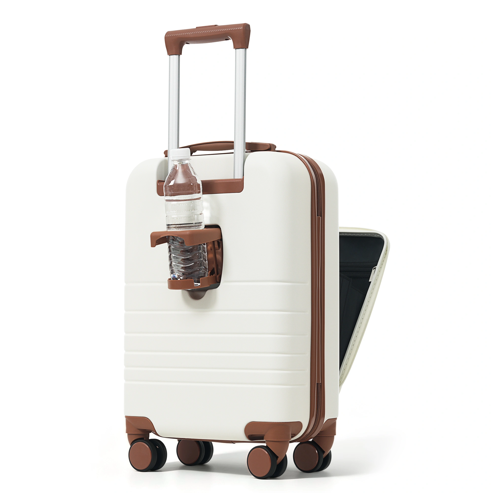 4-Piece Luggage Set with USB Charging Port | 20in Carry-On Front-Opening Laptop Bag + 28in Checked Suitcase w/TSA Lock, Travel Duffel & Wet-Dry Toiletry, Ivory & Brown view 5