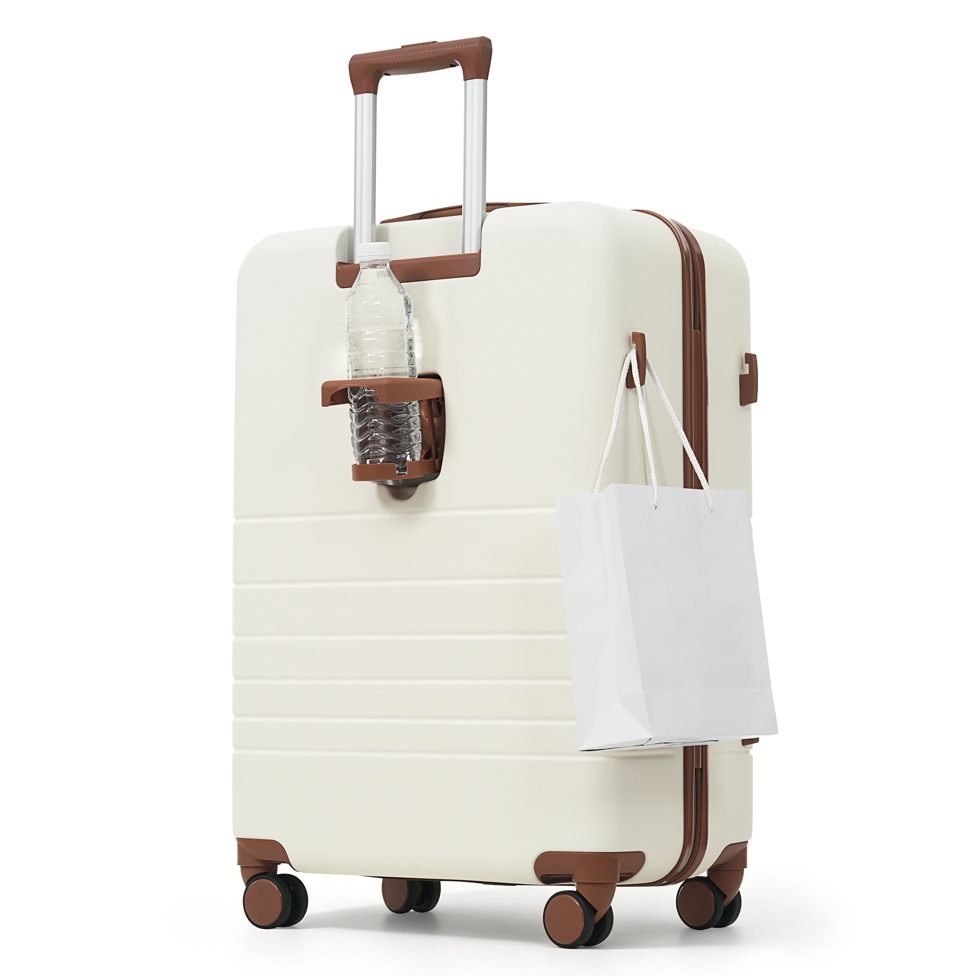 4-Piece Luggage Set with USB Charging Port | 20in Carry-On Front-Opening Laptop Bag + 28in Checked Suitcase w/TSA Lock, Travel Duffel & Wet-Dry Toiletry, Ivory & Brown view 7