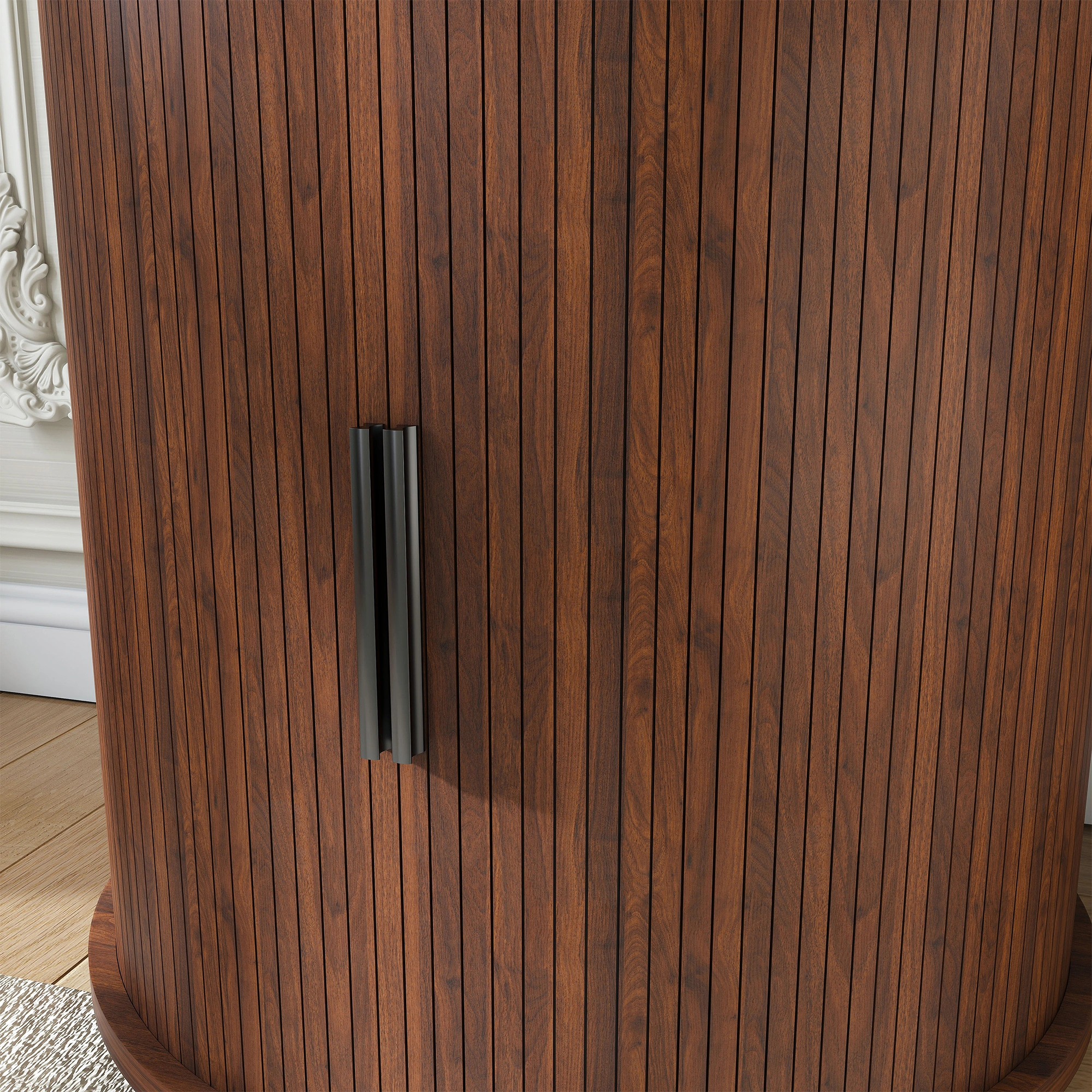 Set of 2 Mid Century Modern Cylinder End Tables with USB Charging Station & Sliding Door, 2-Tier Storage Round Nightstand, Walnut Bedside Tables for Living Room, Bedroom, Entryway view 9