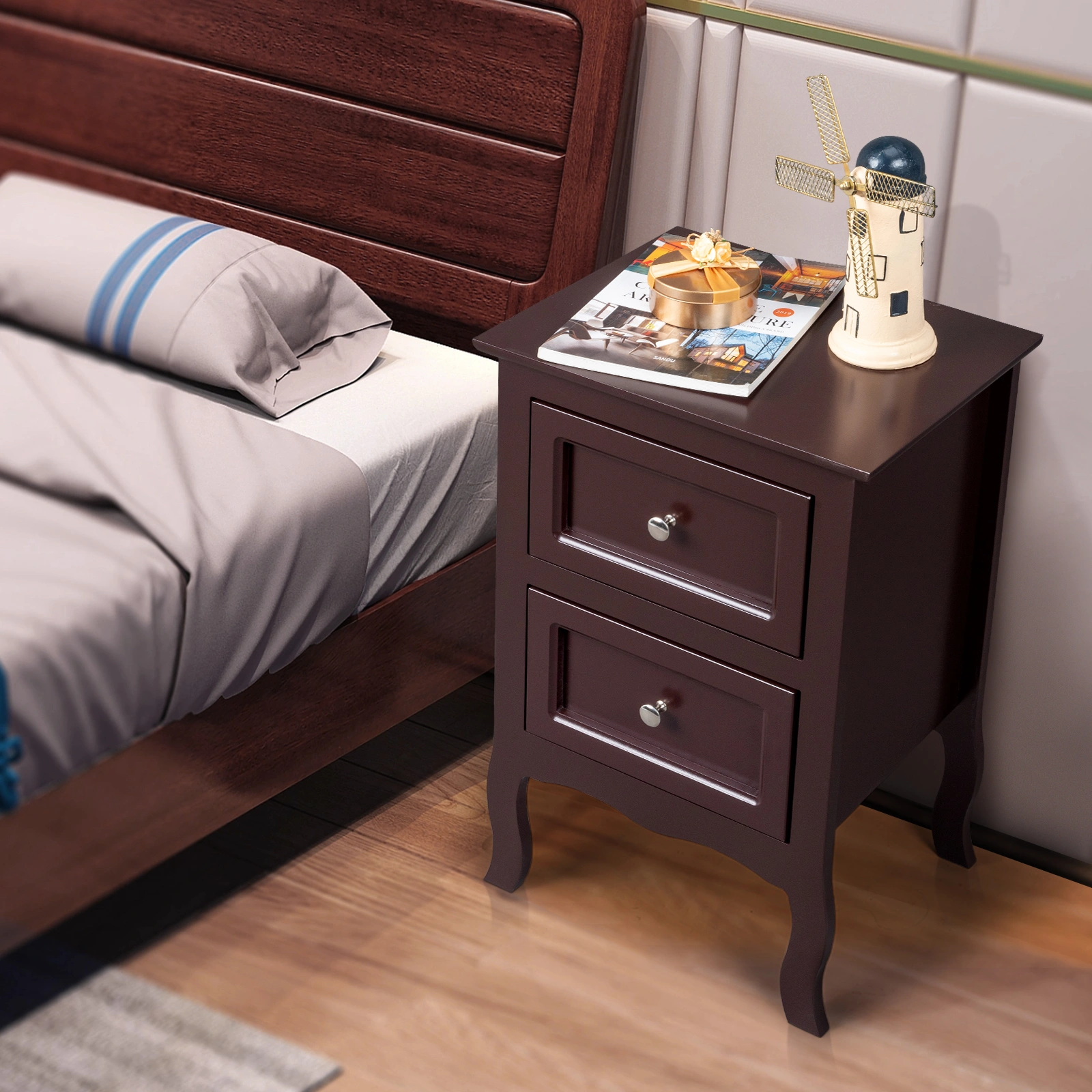 2pcs Country Style Two-Tier Night Tables Large Size Grown view 22