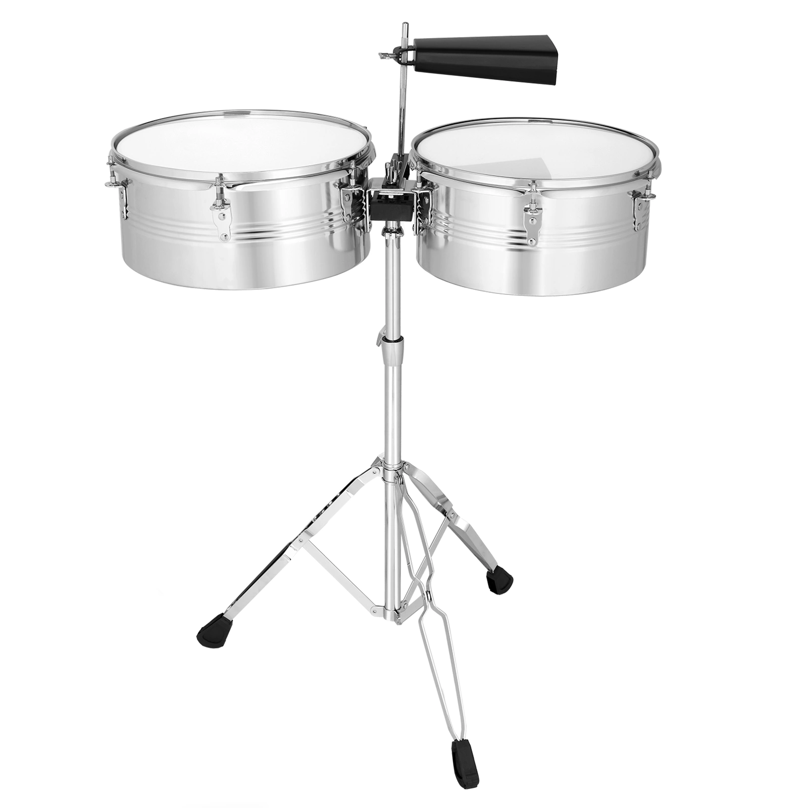 Percussion 13" & 14" Timbales Drum Set with Stand and Cowbell Silver view 7