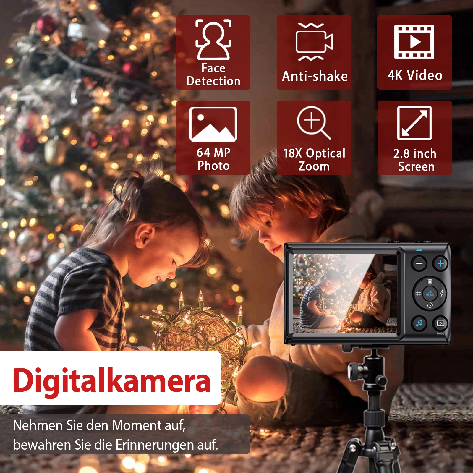 64MP Digital Camera 1080P FHD, 3.0 Inch Screen, 18x Digital Zoom, Portable Compact Camera with 32GB TF Card for Teens Adults Beginners view 3