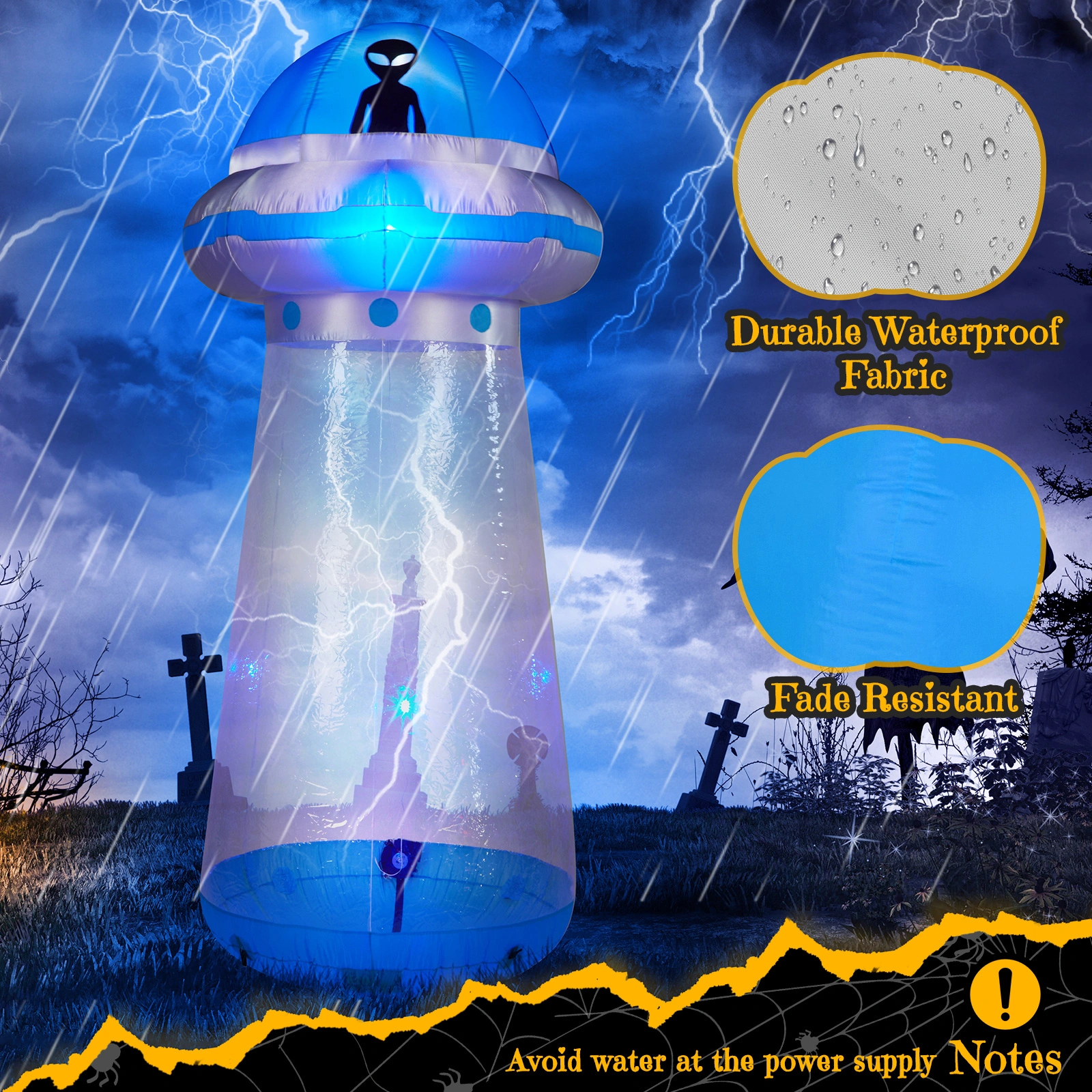 8.8 FT Halloween Inflatable UFO Yard Decoration, Fun Tall Blow up Yard Decor with Built-in LED Lights and Stand Inside Design for Holiday Party Yard Lawn Garden Decor Indoor Outdoor view 13