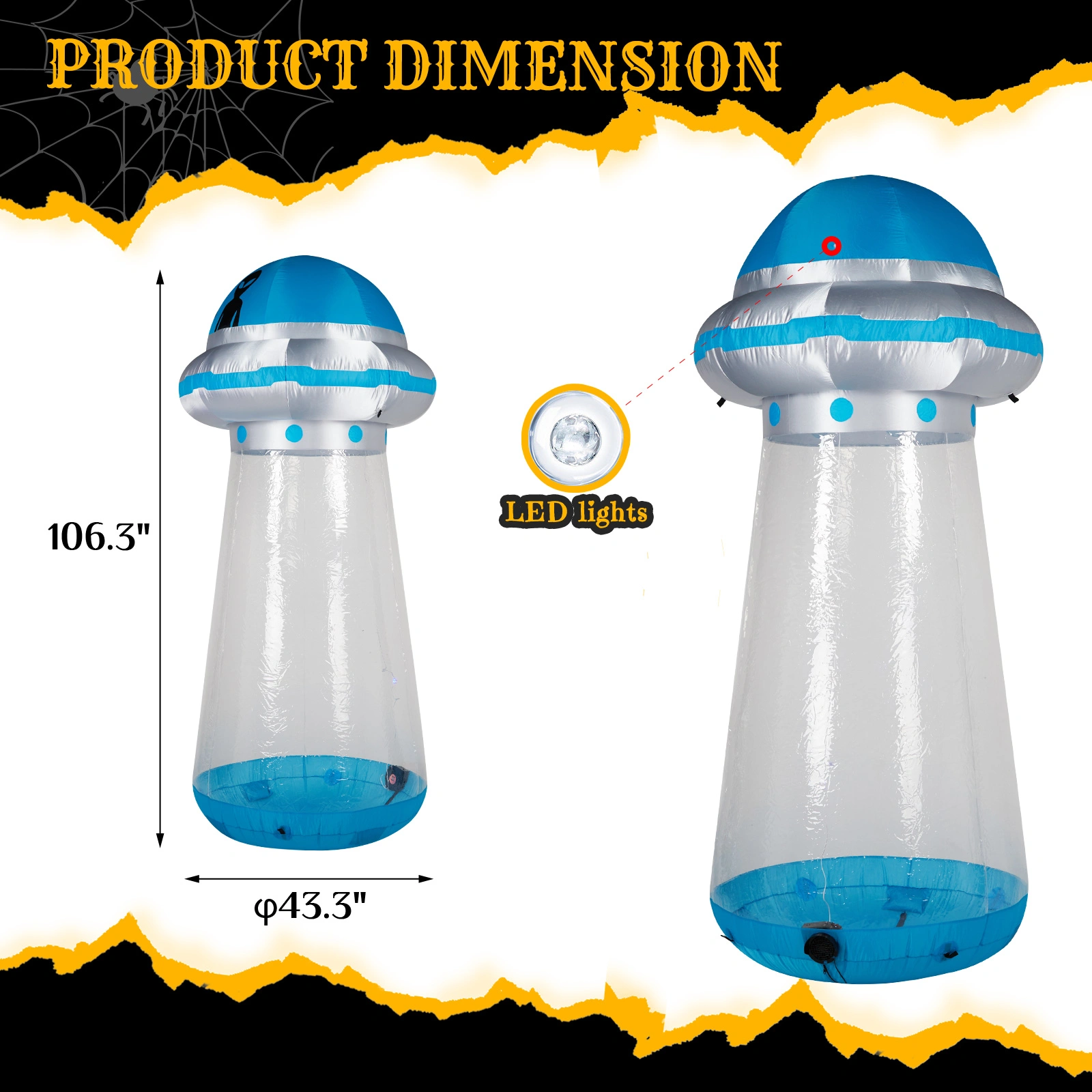 8.8 FT Halloween Inflatable UFO Yard Decoration, Fun Tall Blow up Yard Decor with Built-in LED Lights and Stand Inside Design for Holiday Party Yard Lawn Garden Decor Indoor Outdoor view 4
