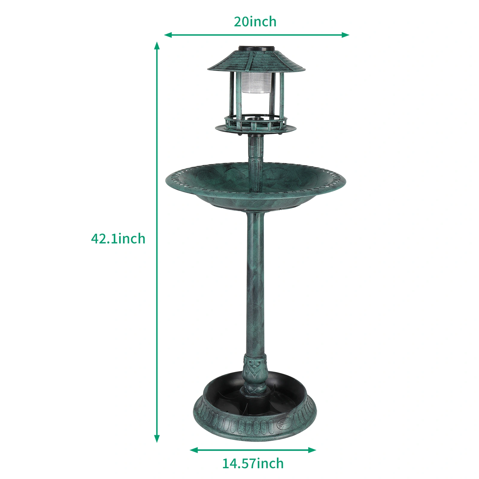 51*51*106cm Round Plastic Birdbath with Solar Light, Dark Green Outdoor Garden Bird Bath Fountain view 11