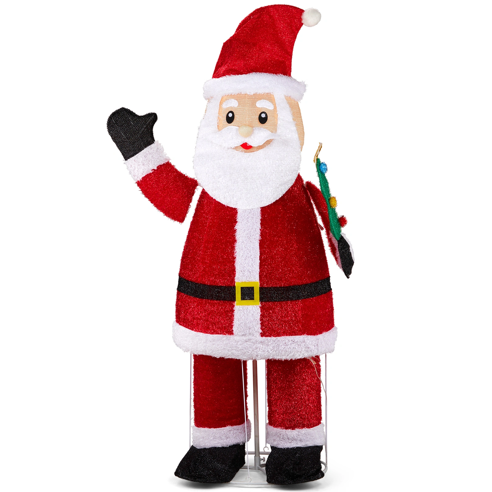 6FT Pre-Lit Pull-Up Santa Christmas Yard Decoration, 180 Warm White LED Lights, Waving Hand Design with Ropes & Stakes, Outdoor Indoor Holiday Christmas Display Decor