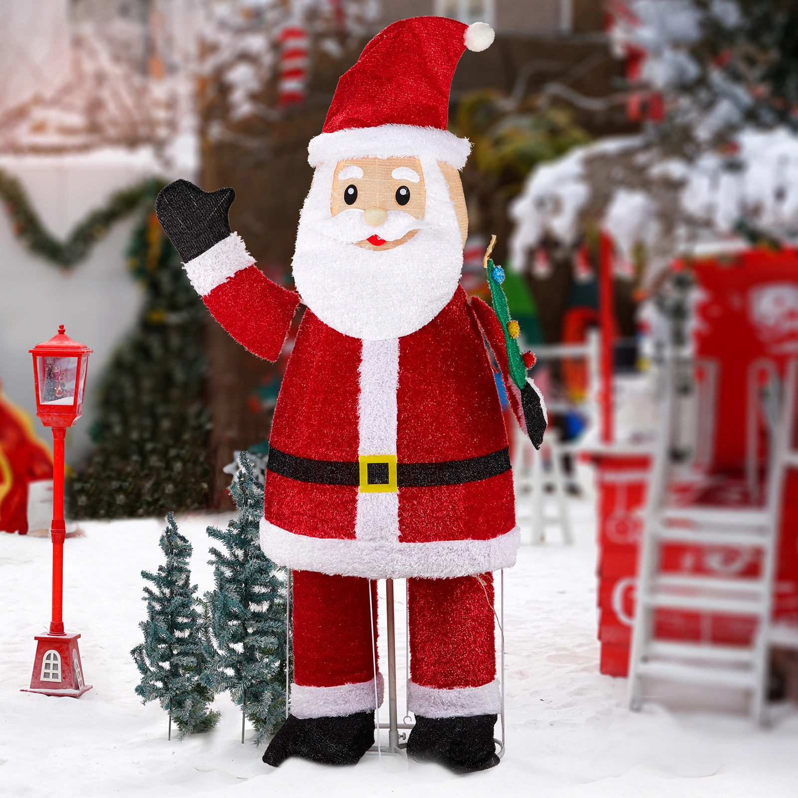6FT Pre-Lit Pull-Up Santa Christmas Yard Decoration, 180 Warm White LED Lights, Waving Hand Design with Ropes & Stakes, Outdoor Indoor Holiday Christmas Display Decor view 2