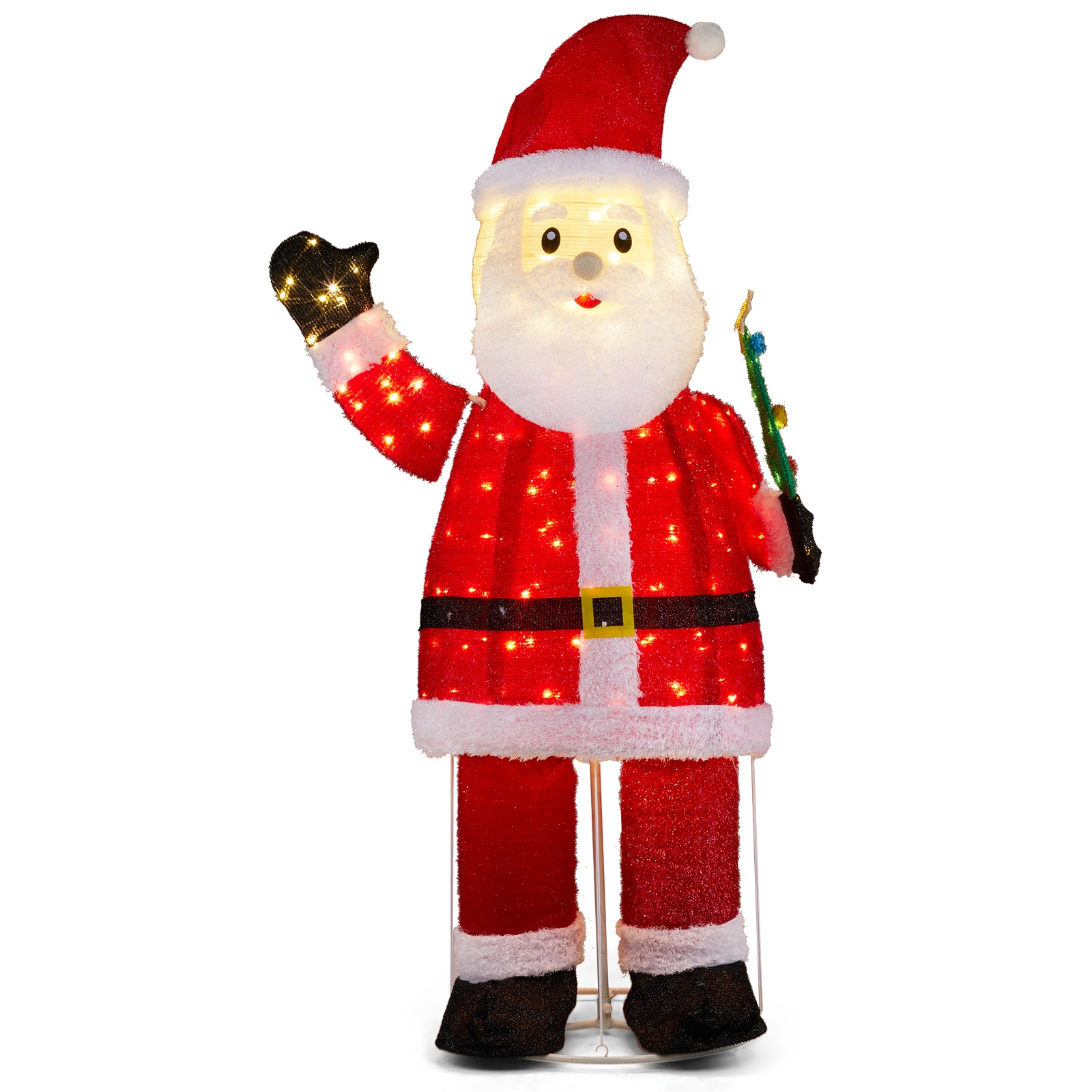 6FT Pre-Lit Pull-Up Santa Christmas Yard Decoration, 180 Warm White LED Lights, Waving Hand Design with Ropes & Stakes, Outdoor Indoor Holiday Christmas Display Decor view 3