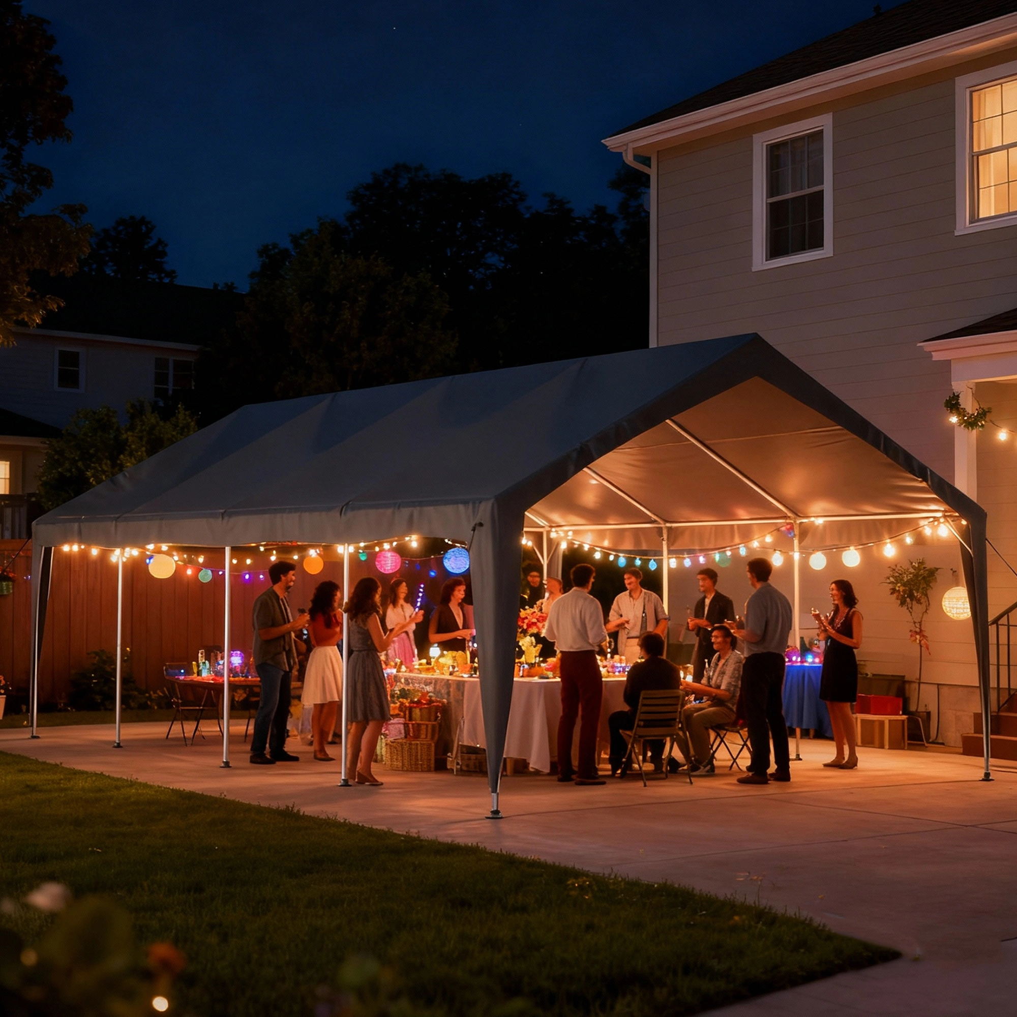 13x25 FT Carport Outdoor Garage with Roll Up Mesh Windows, Waterproof UV Resistant PE Tarp Steel Frame Cover for Car SUV Truck Boat Party Market view 5