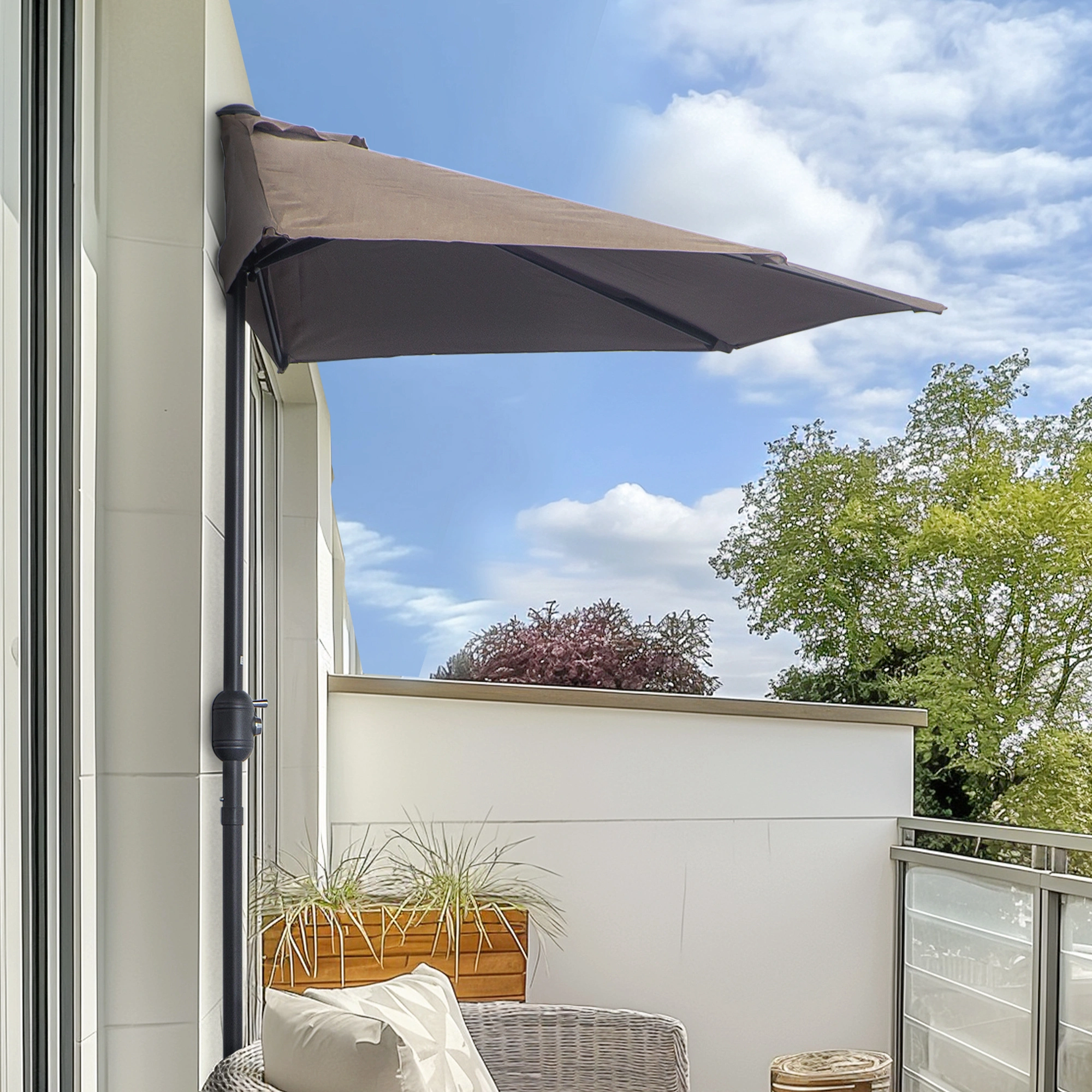 Wall Mounted Umbrella Holder with 4 Hooks, Rust-Resistant Metal Umbrella Rack for Home & Office, Matte Black