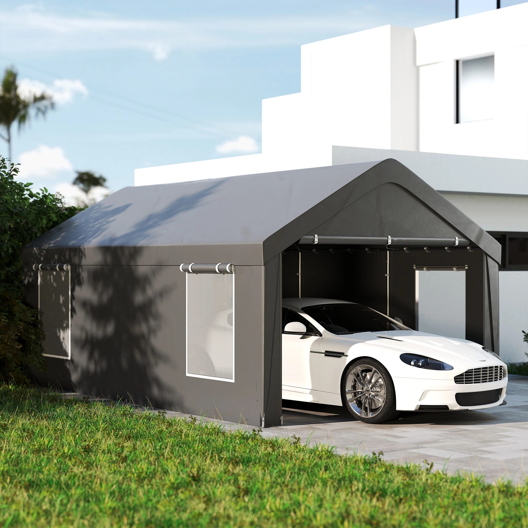 Heavy Duty Carport Canopy 10x20 ft, Steel Frame Garage Shelter, UV & Water Resistant, Silver view 2