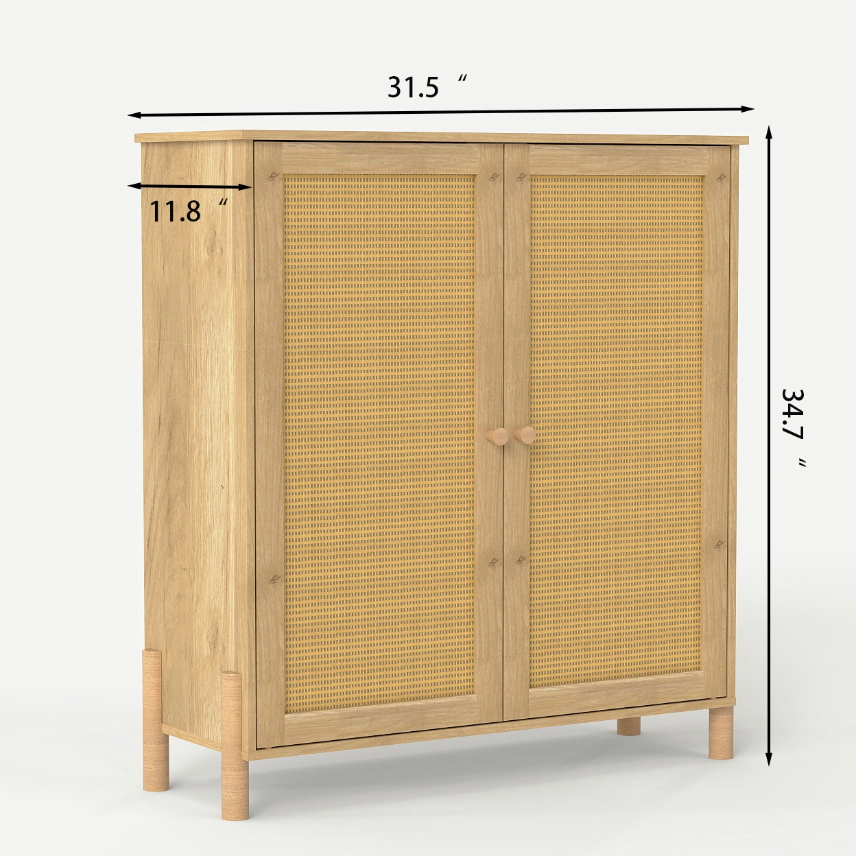 Mid-Century Modern Storage Cabinet Woven Rattan Doors Adjustable Shelves Entertaining Center Living Room Dining Room Cream White view 12
