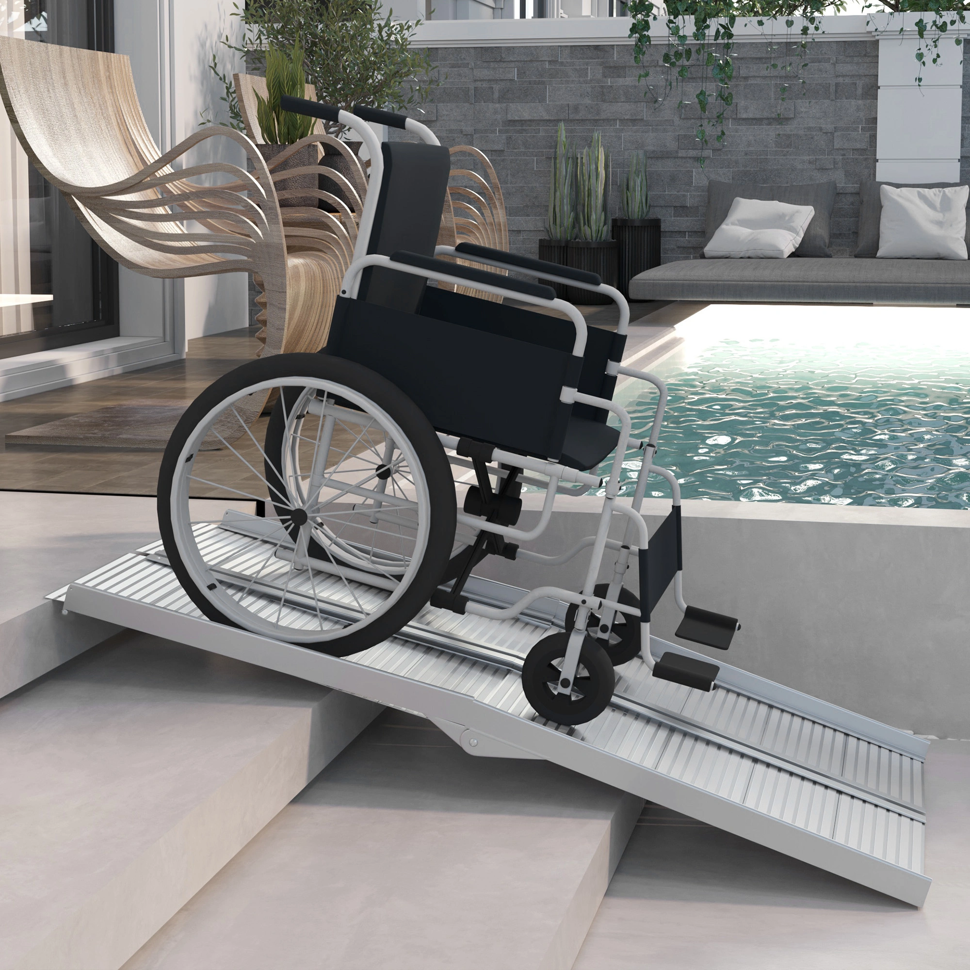 Portable Wheelchair Ramp, 5" x 36" Aluminum Rolling Ramp, 800 lbs Capacity, Lightweight Foldable Mobility Ramp for Scooters & Wheelchairs, Non-Slip Surface