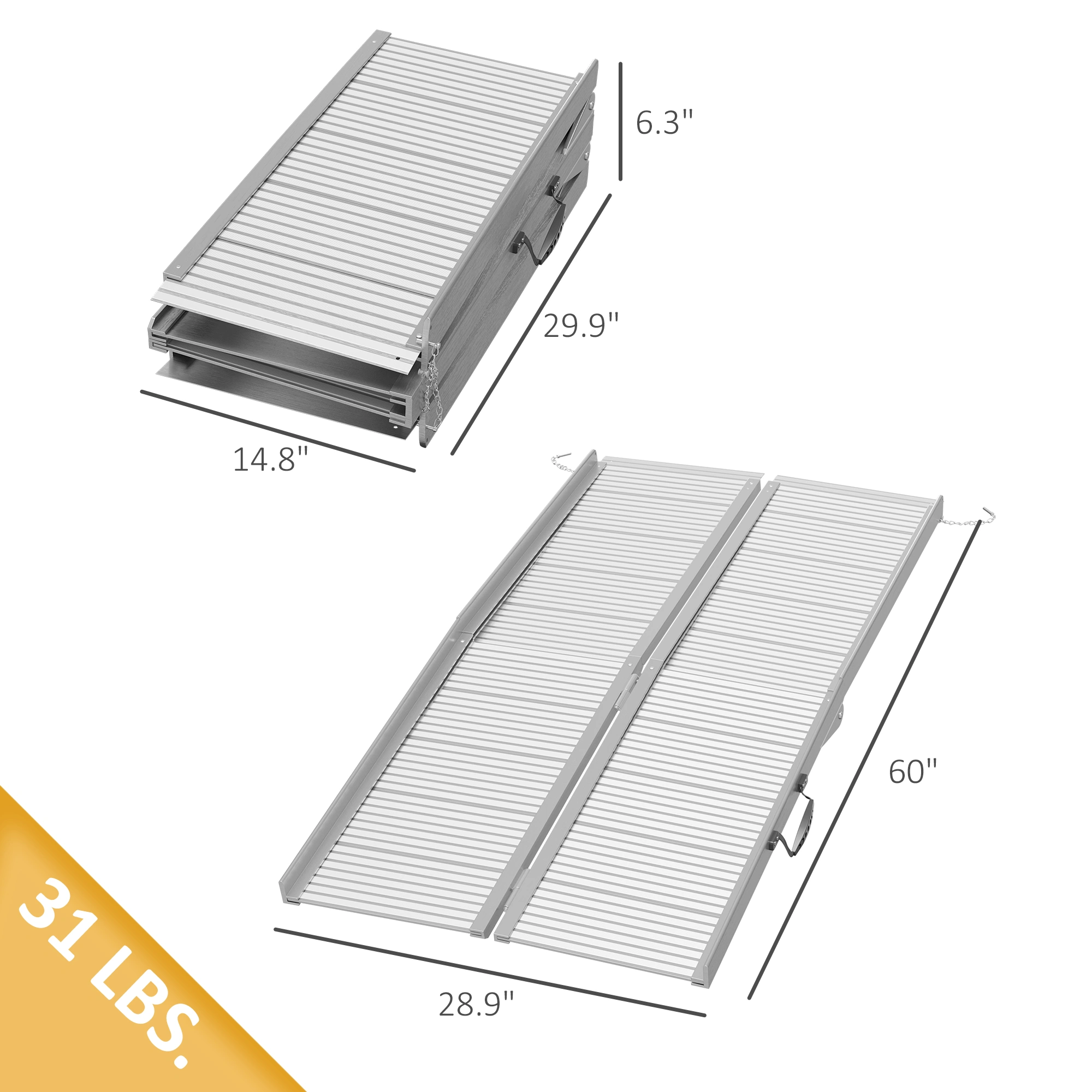 Portable Wheelchair Ramp, 5" x 36" Aluminum Rolling Ramp, 800 lbs Capacity, Lightweight Foldable Mobility Ramp for Scooters & Wheelchairs, Non-Slip Surface view 2