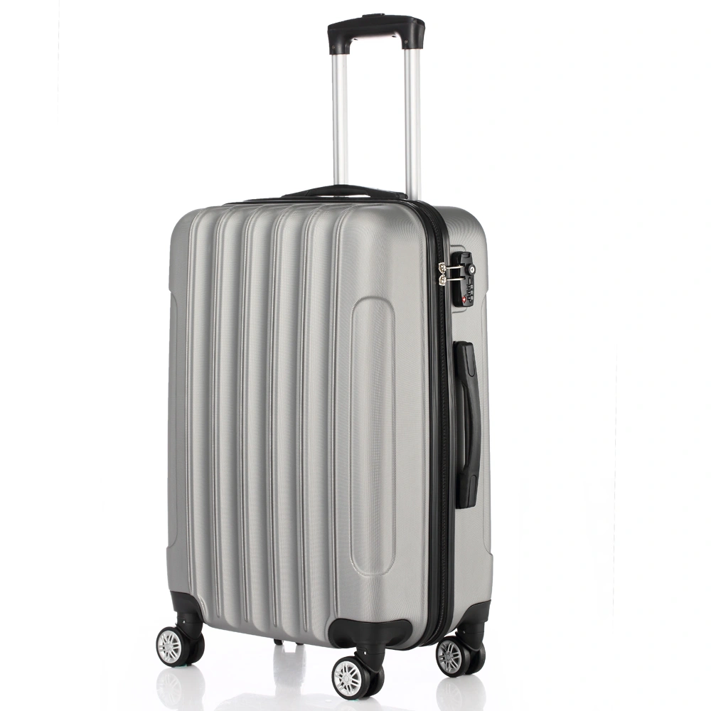 ABS Trolley Case 20in 24in 28in 3PCS Suitcase Set Striped Textured Suitcase Silver Gray view 2