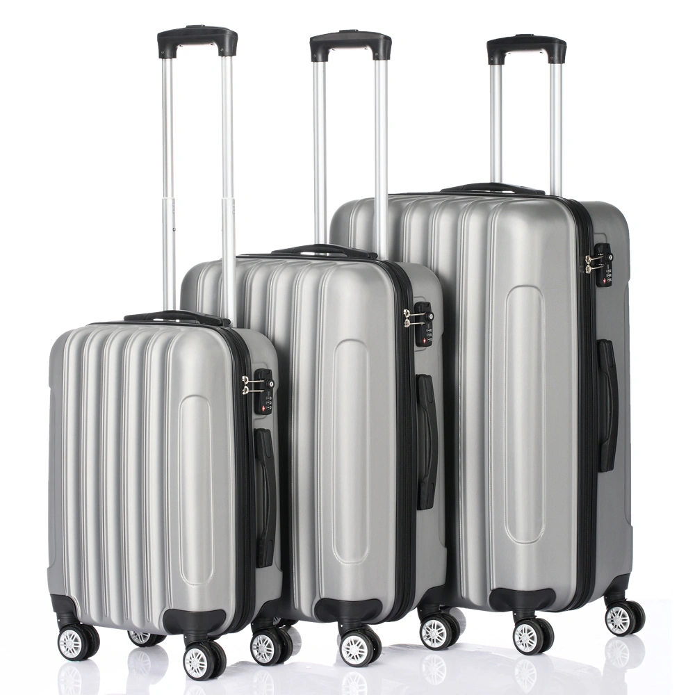 ABS Trolley Case 20in 24in 28in 3PCS Suitcase Set Striped Textured Suitcase Silver Gray view 3