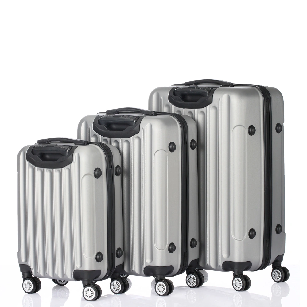 ABS Trolley Case 20in 24in 28in 3PCS Suitcase Set Striped Textured Suitcase Silver Gray view 4