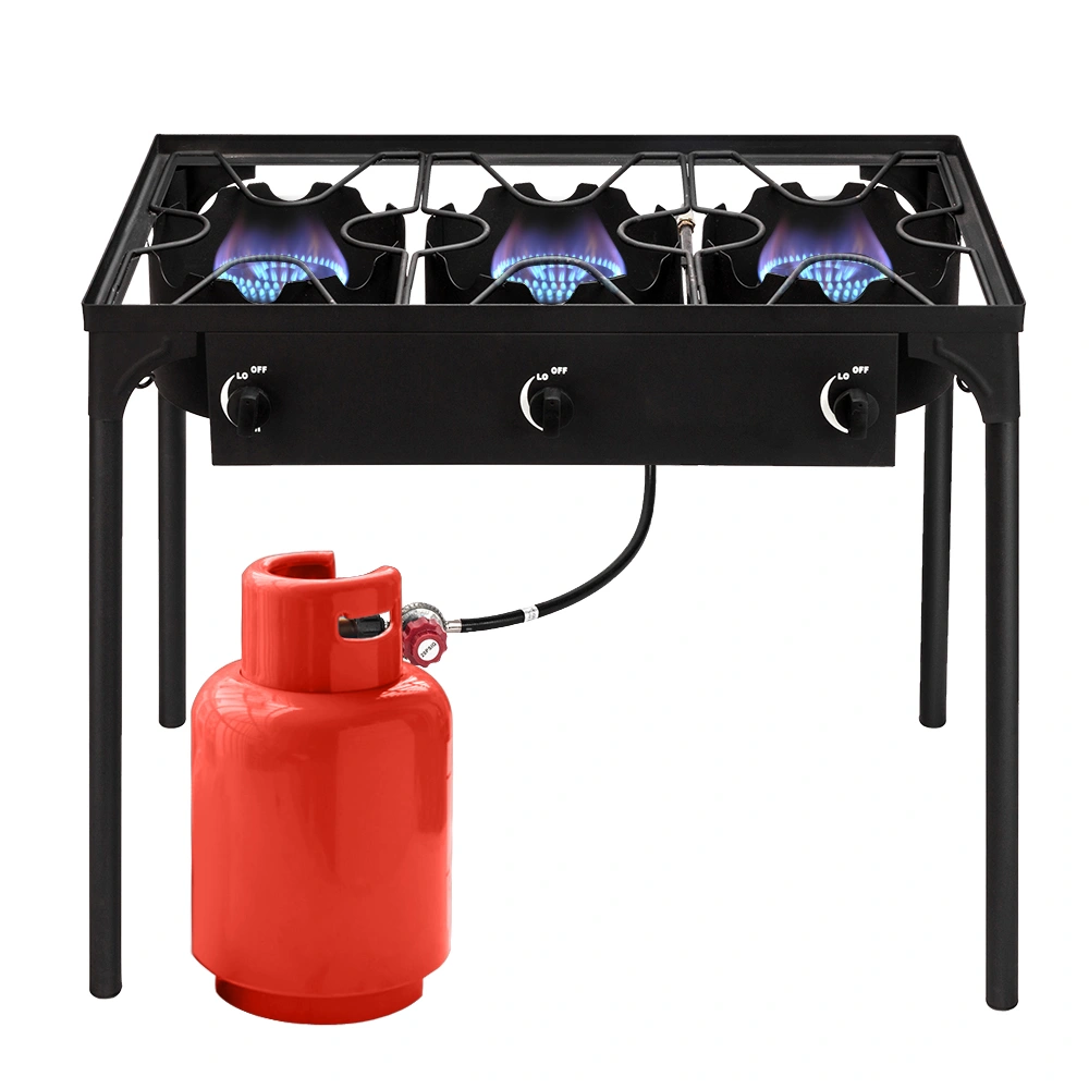 Outdoor Camp Stove High Pressure Propane Gas Cooker Portable Cast Iron Patio Cooking Burner (Three Burner 225000-BTU) view 10