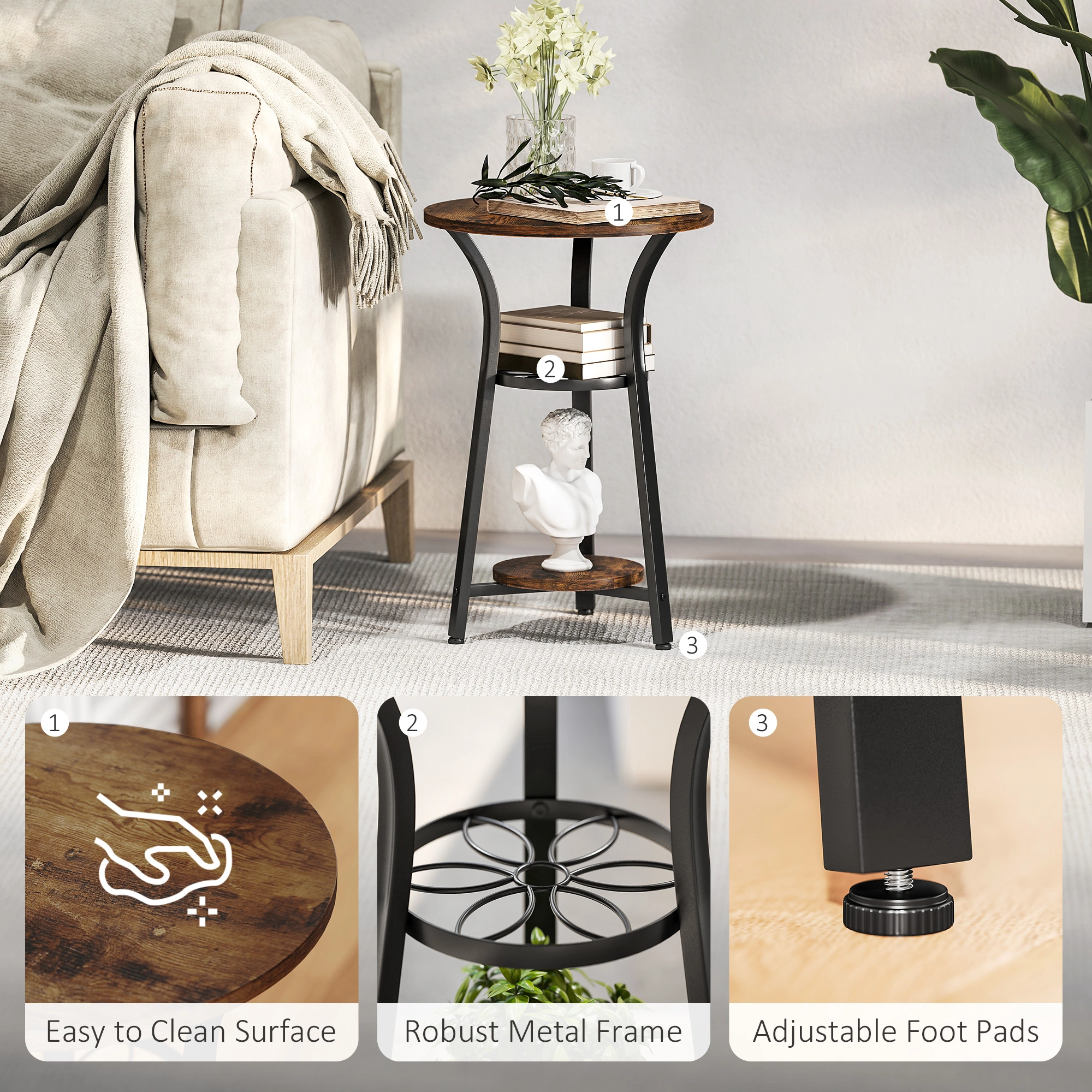 Rattan Coffee Table, Woven Accent Side Table with Storage Shelf, Indoor Outdoor Patio Table, Natural view 2