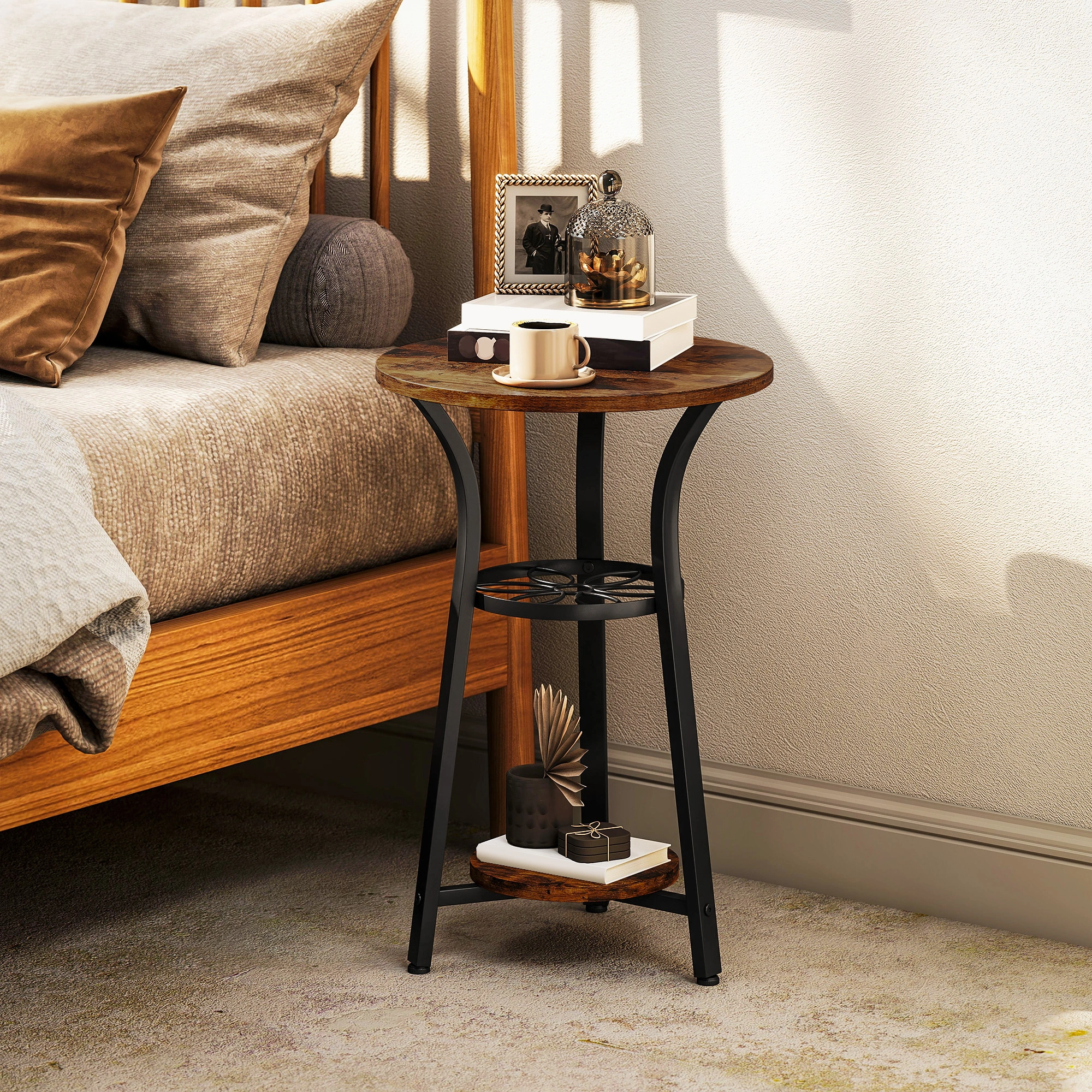 Rattan Coffee Table, Woven Accent Side Table with Storage Shelf, Indoor Outdoor Patio Table, Natural view 5