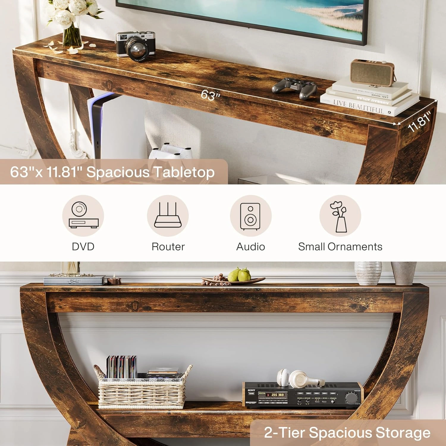 Long Console Table for Living Room, Slim Sofa Table for Entryway Hallway view 6