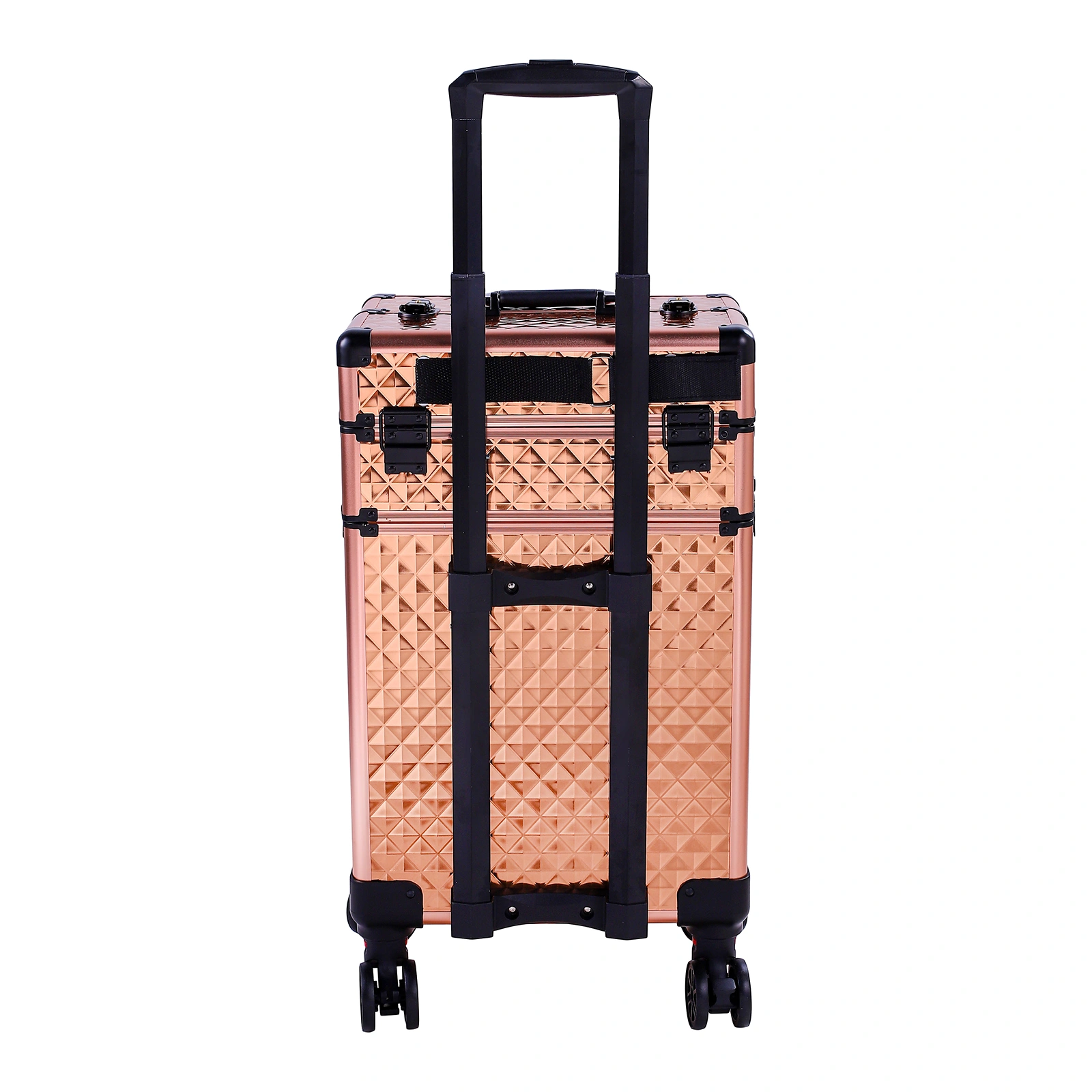 4-in-1 Draw-bar Style Interchangeable Aluminum Rolling Makeup Case-Rose Gold view 11