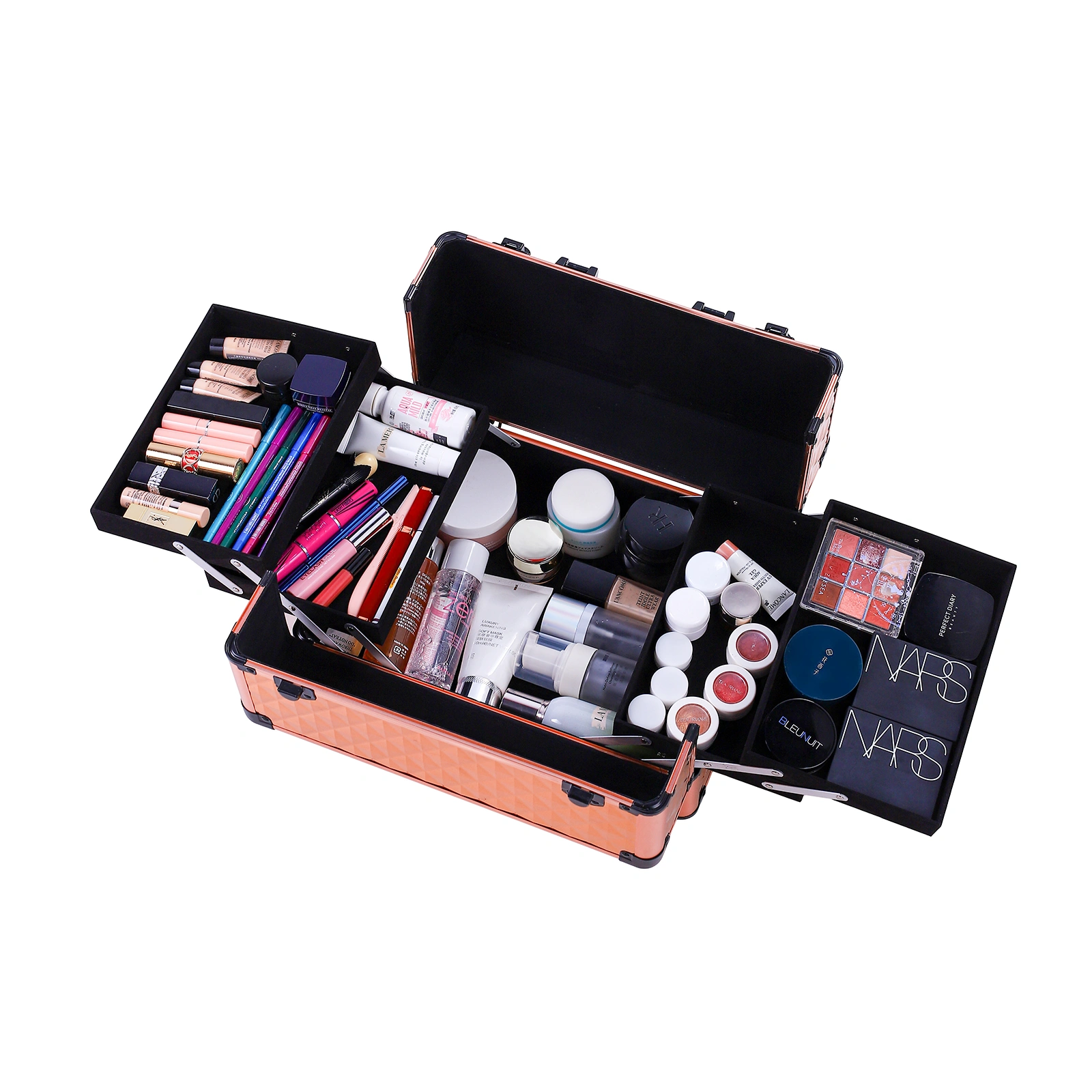 4-in-1 Draw-bar Style Interchangeable Aluminum Rolling Makeup Case-Rose Gold view 14
