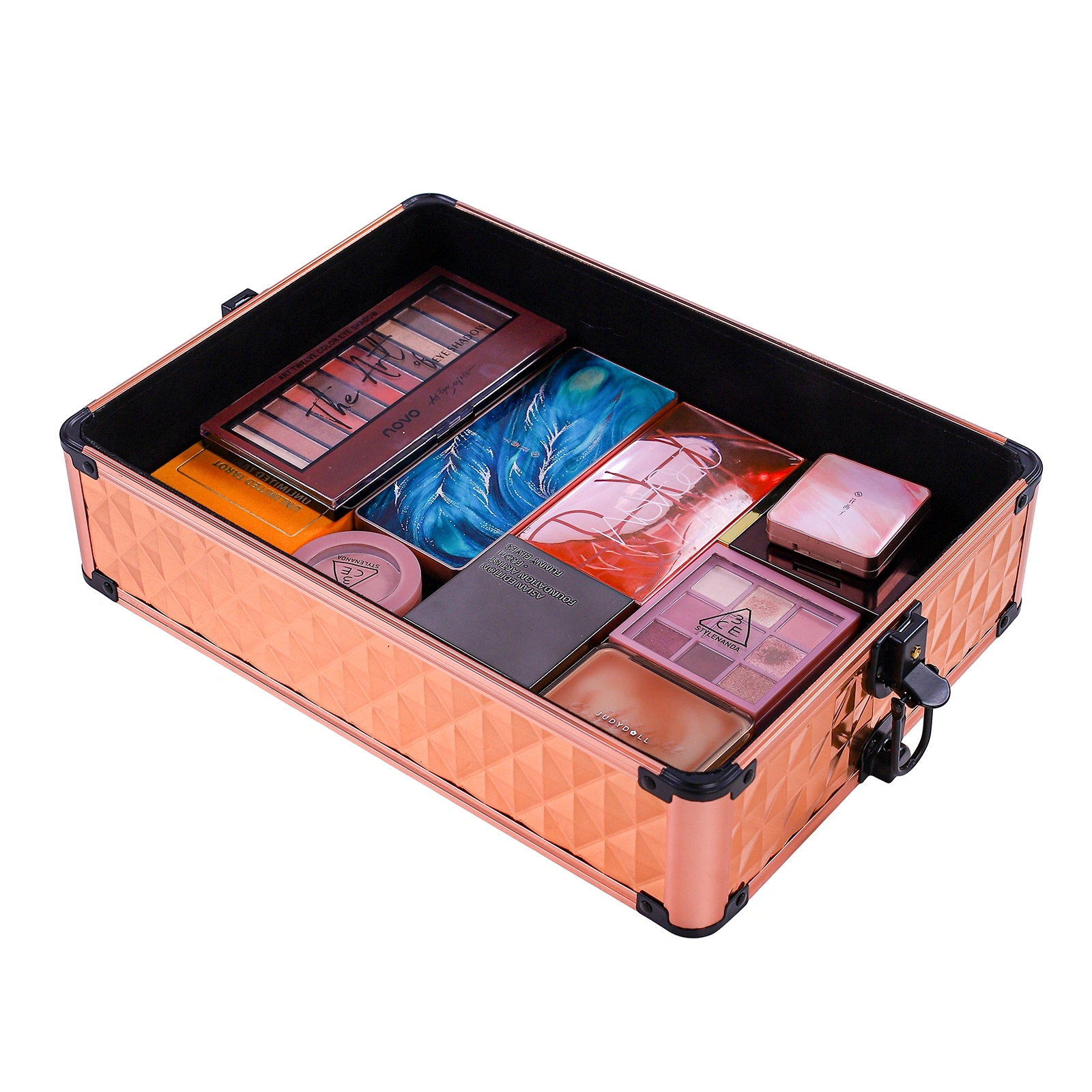 4-in-1 Draw-bar Style Interchangeable Aluminum Rolling Makeup Case-Rose Gold view 16