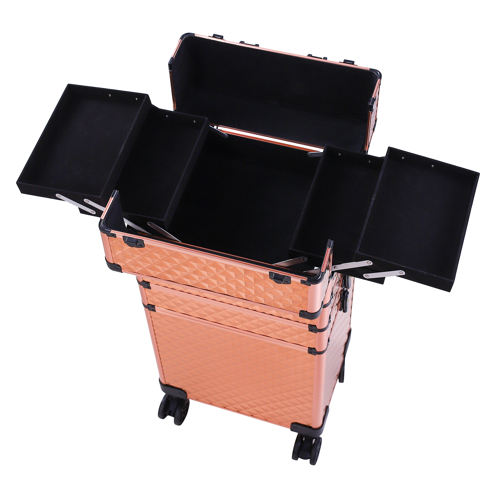 4-in-1 Draw-bar Style Interchangeable Aluminum Rolling Makeup Case-Rose Gold view 5
