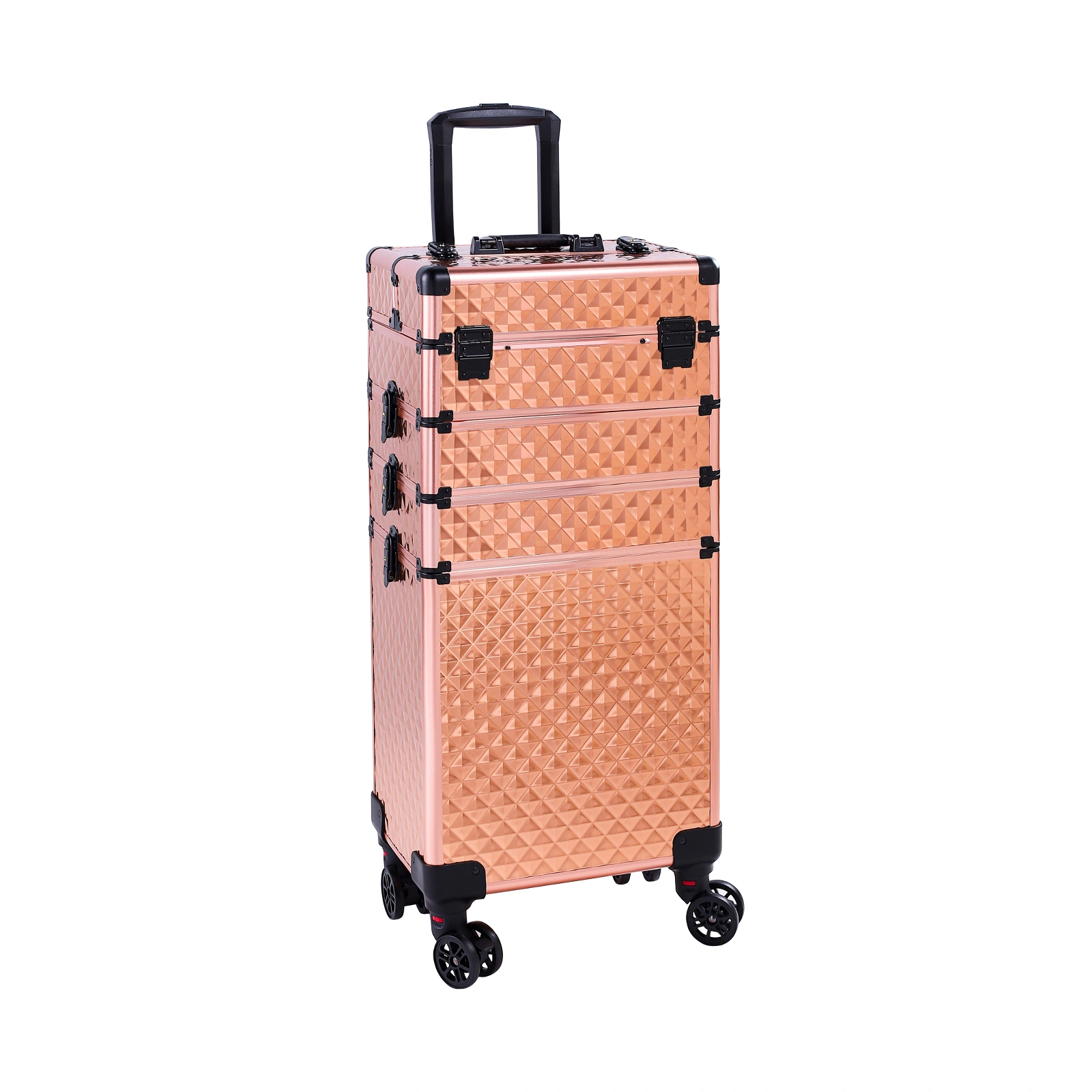 4-in-1 Draw-bar Style Interchangeable Aluminum Rolling Makeup Case-Rose Gold view 8