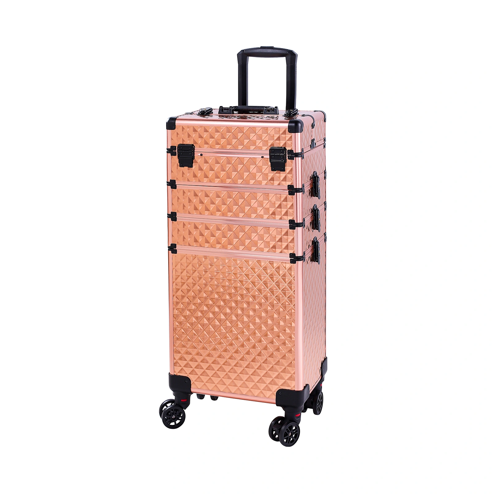 4-in-1 Draw-bar Style Interchangeable Aluminum Rolling Makeup Case-Rose Gold view 9