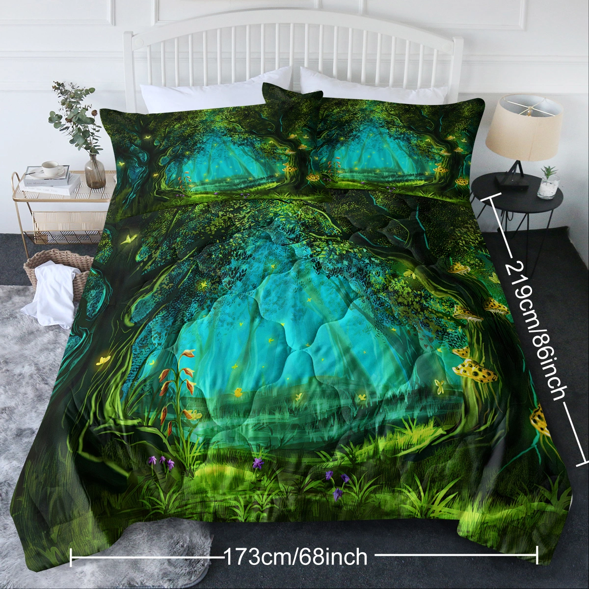 3 Piece Green Forest Comforter Set Twin - Soft Summer Duvet Cover Bedding Quilt Set view 11