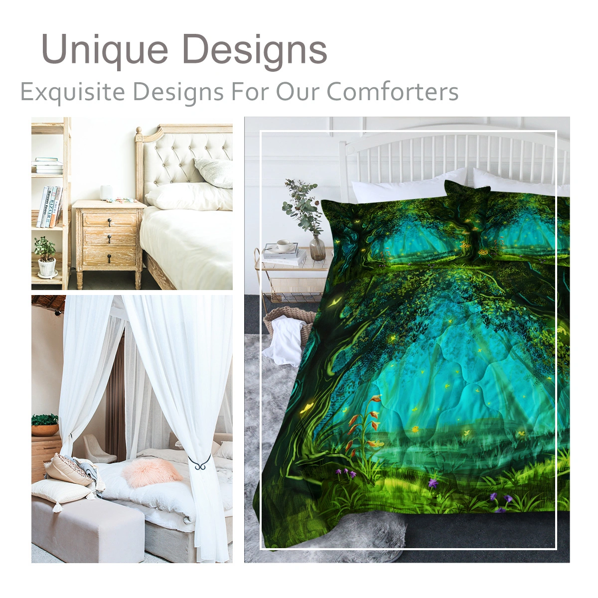 3 Piece Green Forest Comforter Set Twin - Soft Summer Duvet Cover Bedding Quilt Set view 9