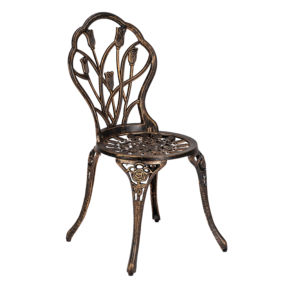 European Style Cast Aluminum Outdoor 3 Piece Bistro Set Tulip Table & Chairs Bronze view 2