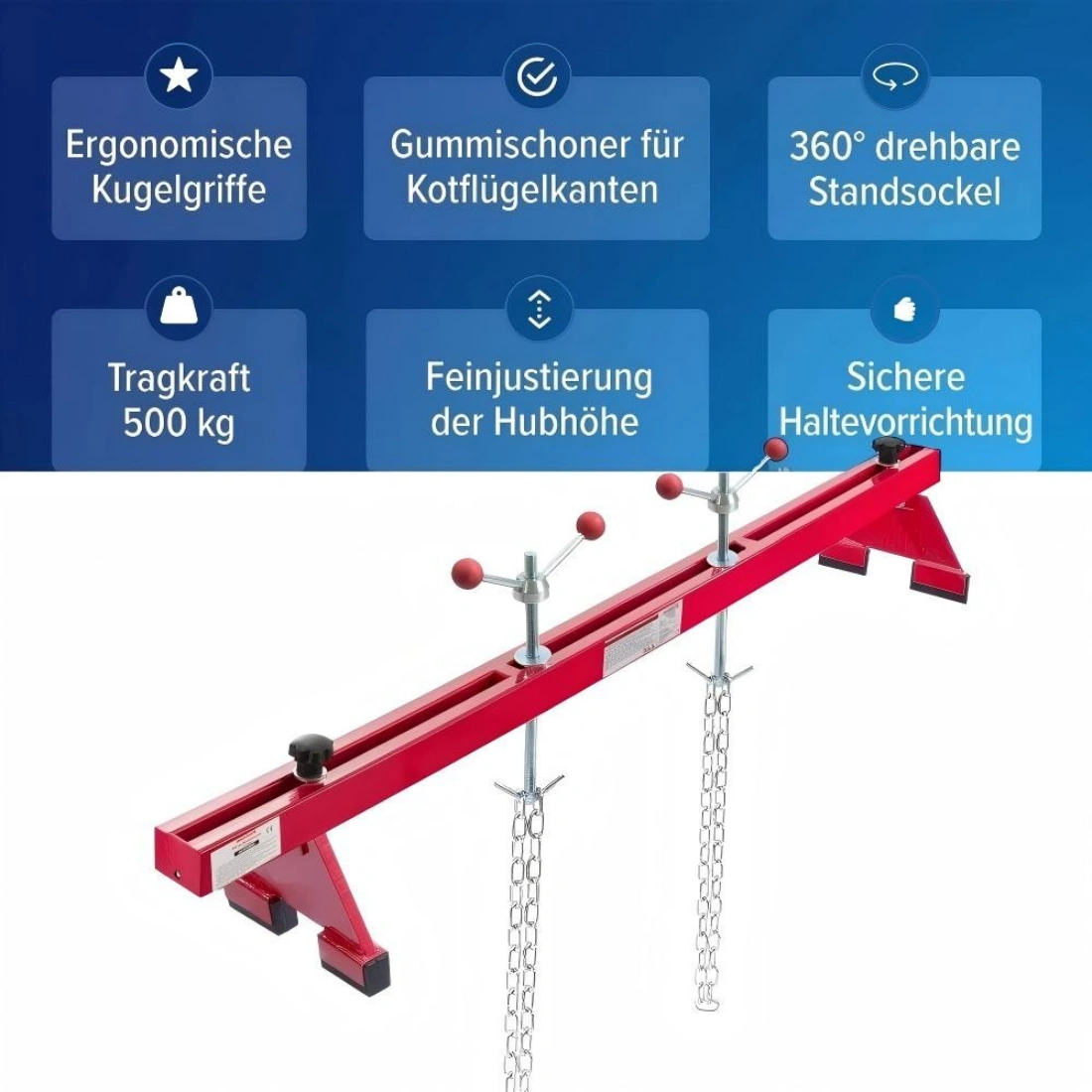 Motorbrücke 500kg Kotflügeltraverse - Motorheber & Getriebehalter, Motorträger mit Füllhorn, Werkstatt Werkzeug view 3