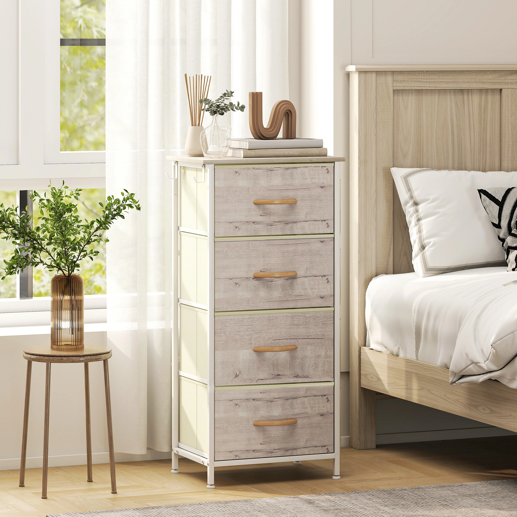 4-Drawer Teak Wood Storage Cabinet 42x18x24 inch Weather-Resistant Gray Outdoor Organizer Model TC-200 Qty 1