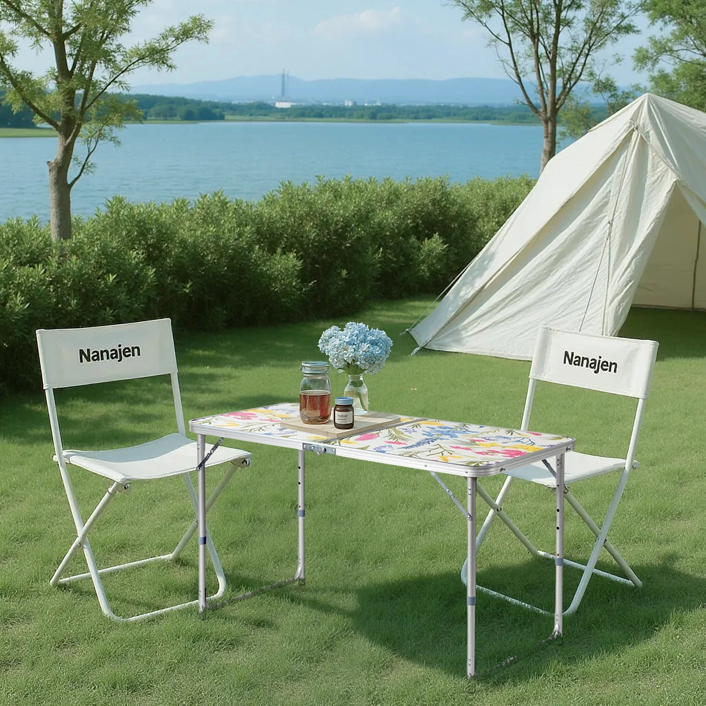 4 Ft Rectangular Folding Table, 23.82 in Width, 3-Level Adjustable Height, Aluminum Frame, 110 lbs Capacity, Floral Print, Outdoor Camping Picnic Party view 14
