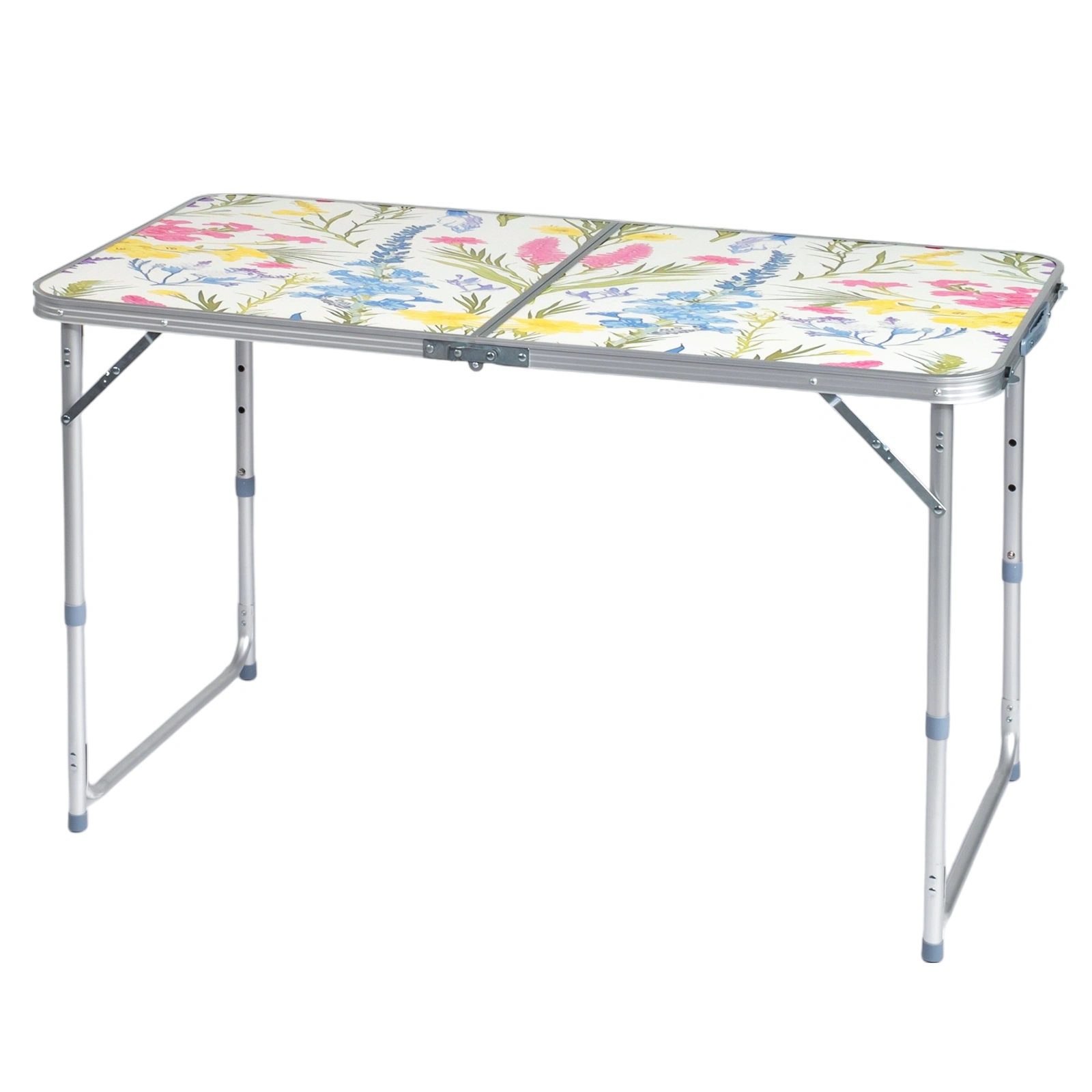 4 Ft Rectangular Folding Table, 23.82 in Width, 3-Level Adjustable Height, Aluminum Frame, 110 lbs Capacity, Floral Print, Outdoor Camping Picnic Party view 4