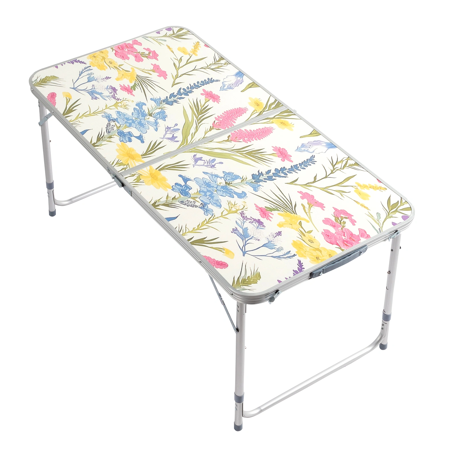 4 Ft Rectangular Folding Table, 23.82 in Width, 3-Level Adjustable Height, Aluminum Frame, 110 lbs Capacity, Floral Print, Outdoor Camping Picnic Party view 5