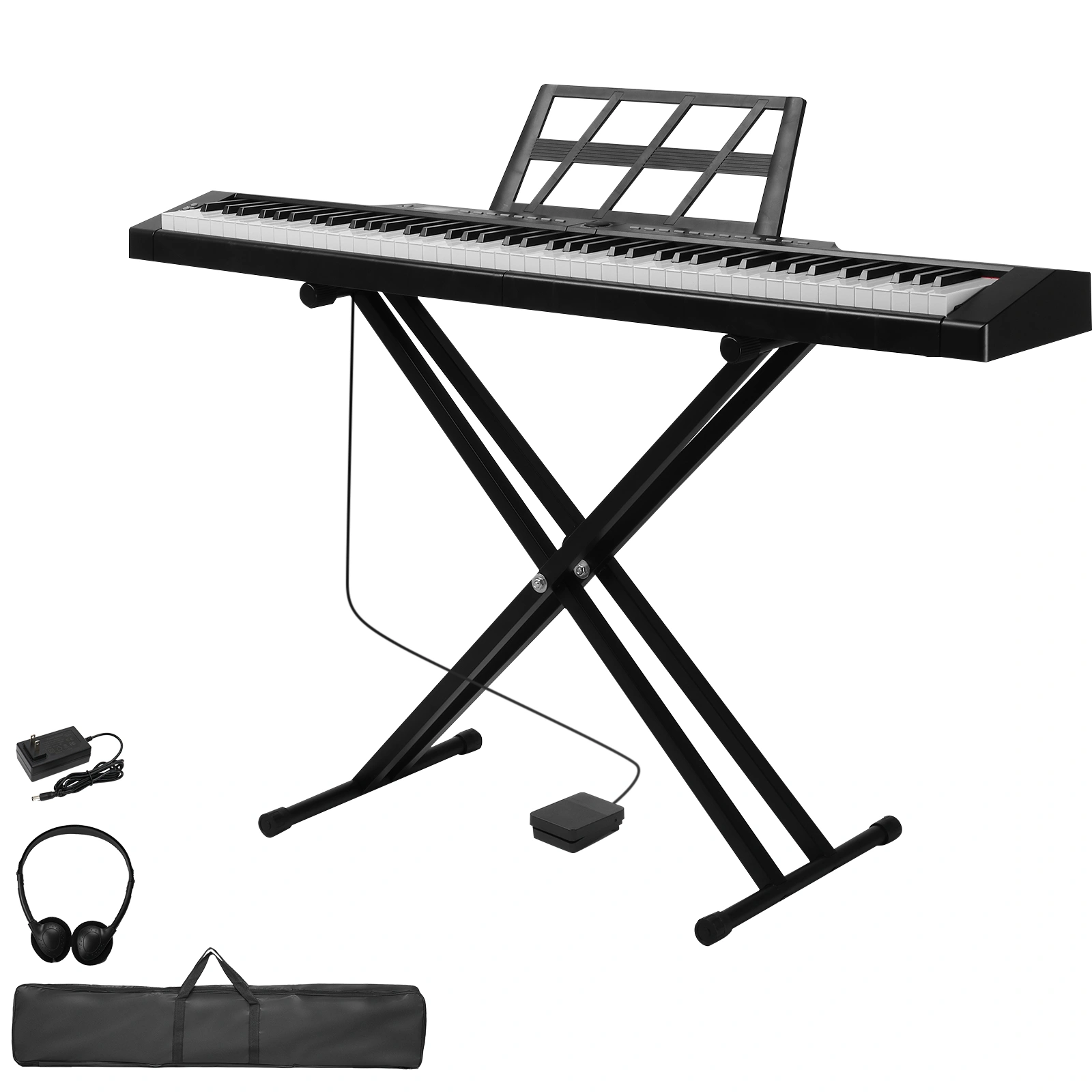 GPP-105 88-Key Full Size Digital Piano - Semi-Weighted Keys, Dual X-Shape Stand, MIDI Bluetooth, Headphone - Black