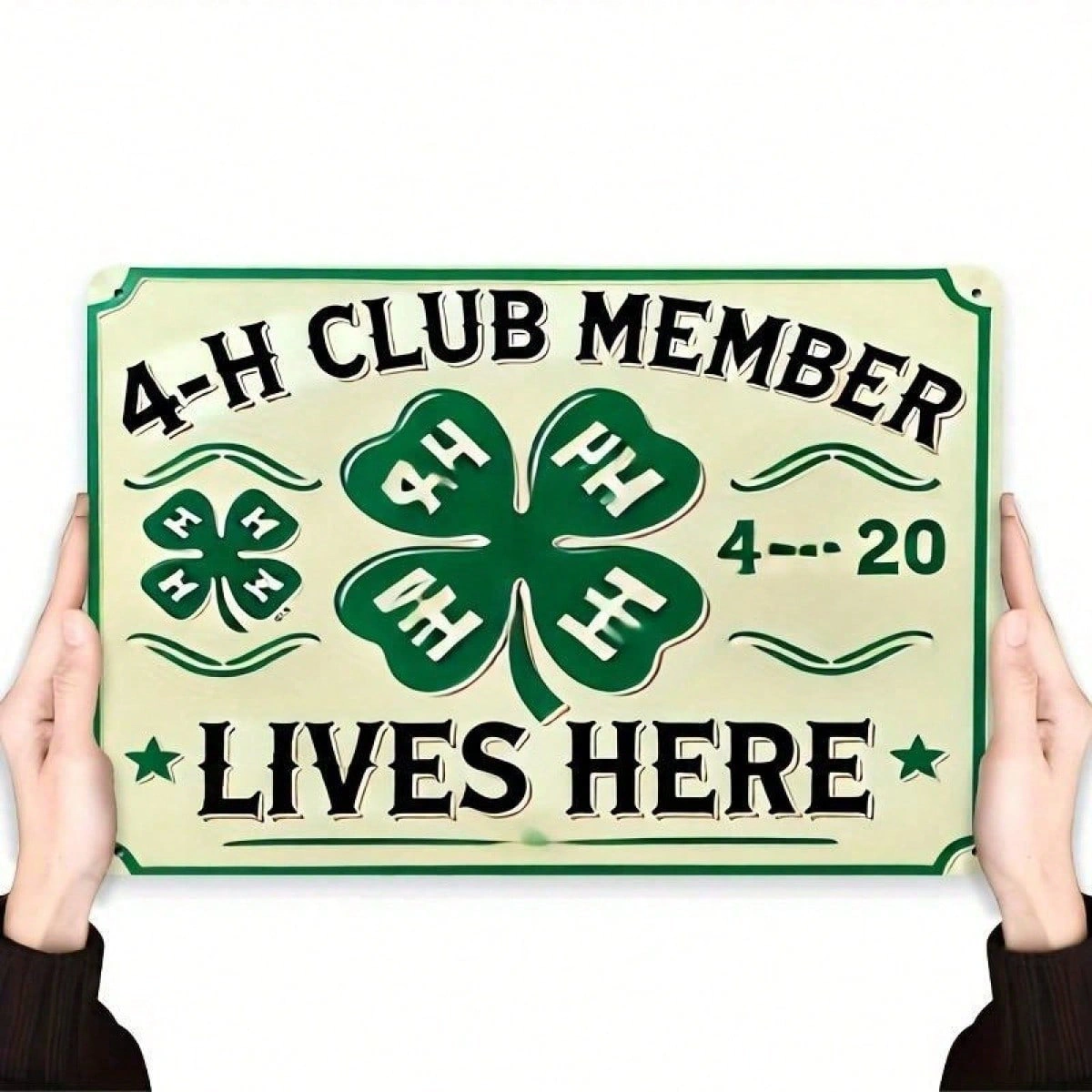 4-H Club Metal Wall Art - Retro Vintage Green Clover Iron Sign, Farmhouse Home Decor 7x11.8 Inch view 2