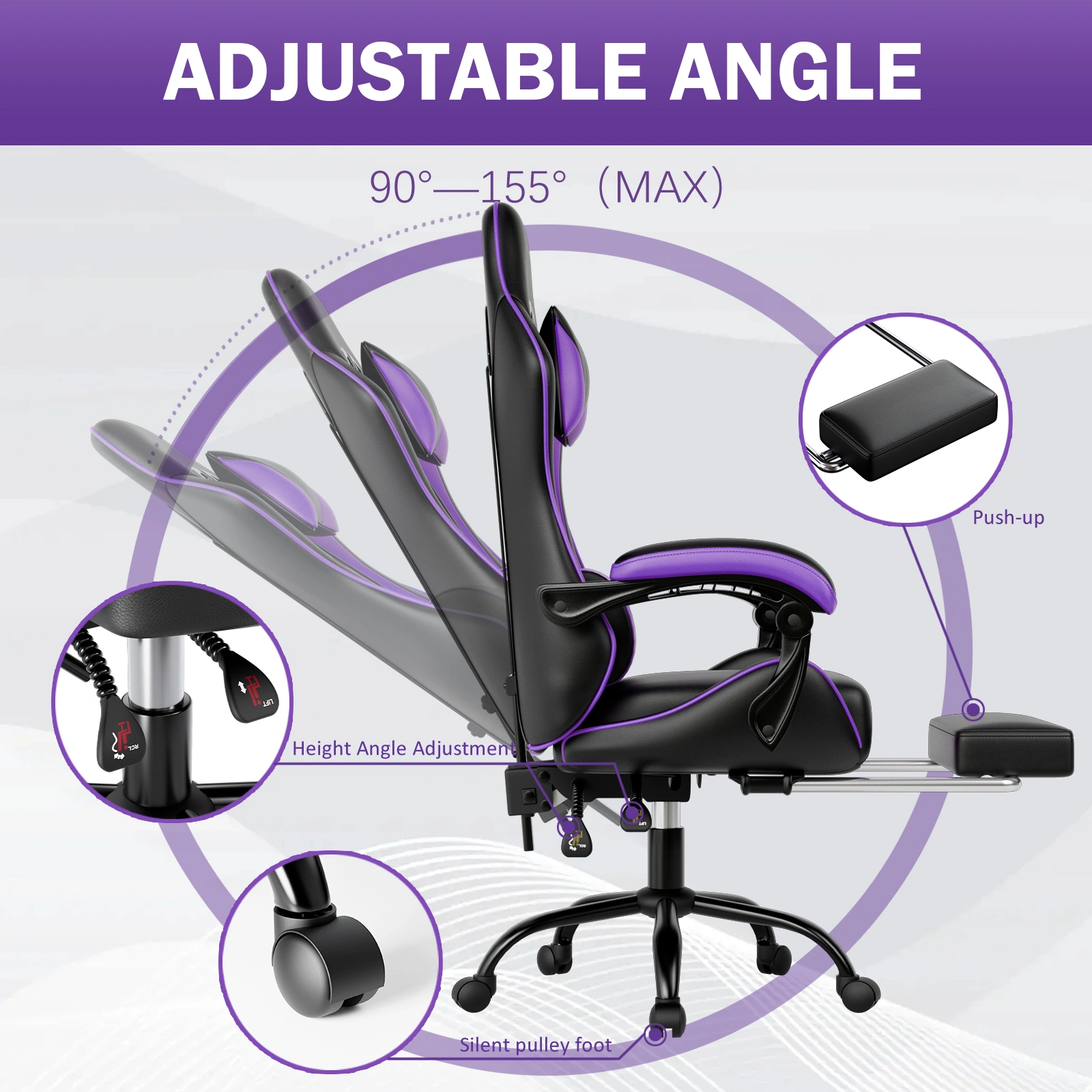 Gaming Chair with Footrest for Adults & Kids, Recliner Ergonomic Computer Chair, Adjustable Lumbar Pillow & Headrest, Office Desk Gamer Chair view 3