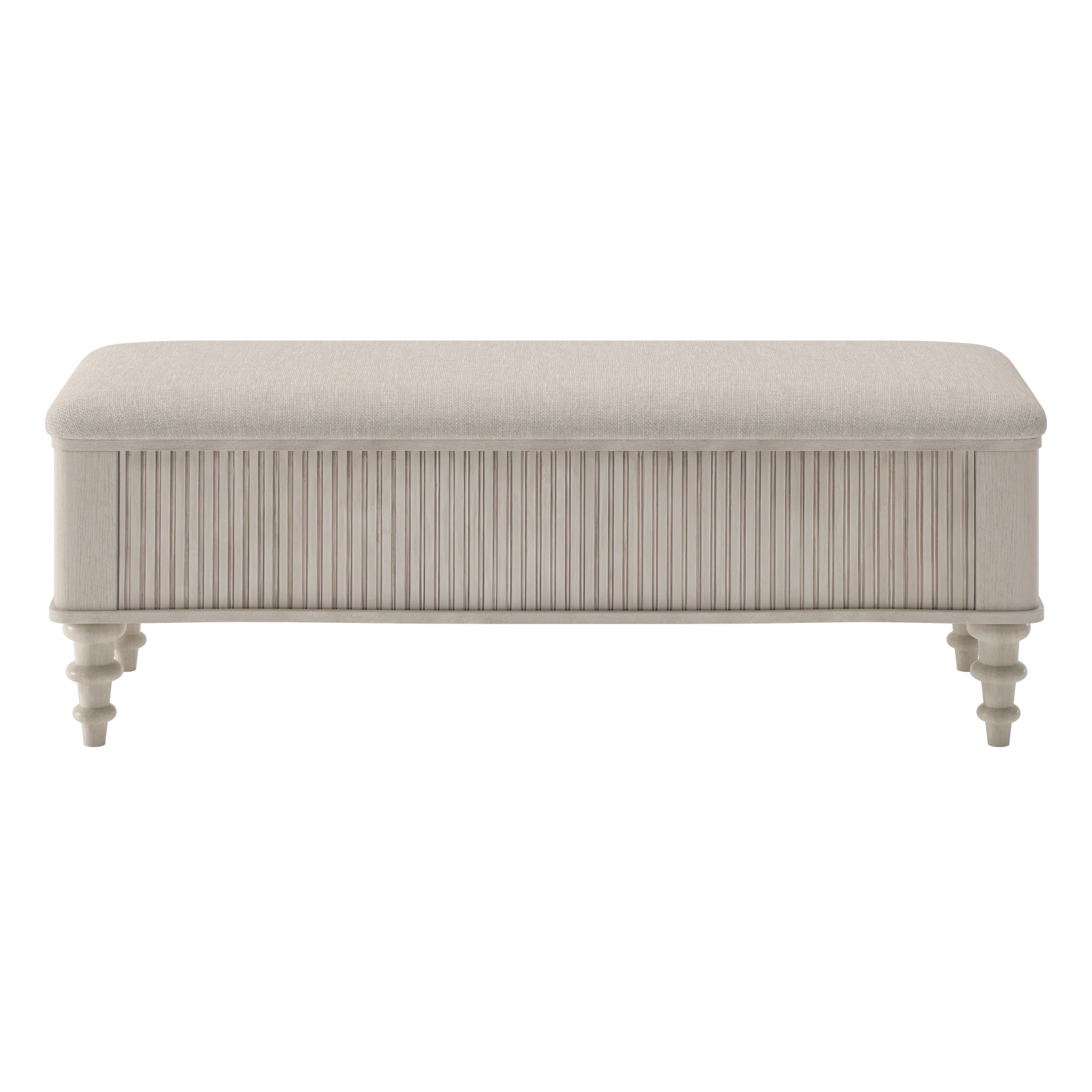 50.8-inch Multi-Functional Storage Ottoman Bench-Solid Rubberwood Bed End Bench with Linen Seat, Storage Bench for Bedroom, Entryway Shoe Organizer for Bedroom, Living Room, Entryway, Closet, Beige view 5