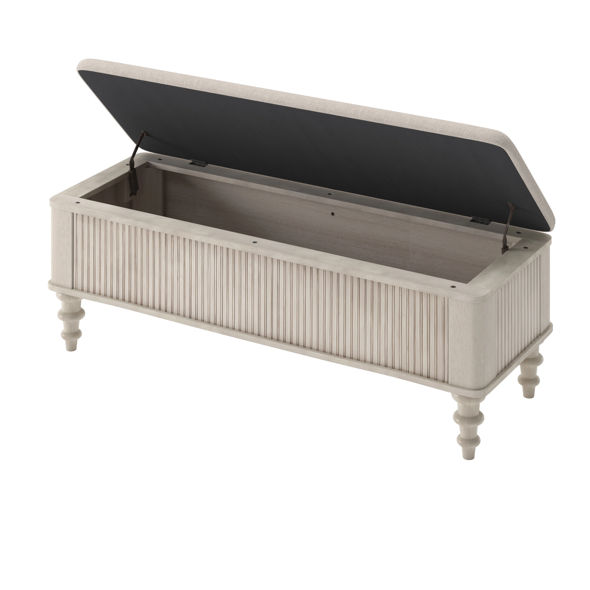 50.8-inch Multi-Functional Storage Ottoman Bench-Solid Rubberwood Bed End Bench with Linen Seat, Storage Bench for Bedroom, Entryway Shoe Organizer for Bedroom, Living Room, Entryway, Closet, Beige view 6