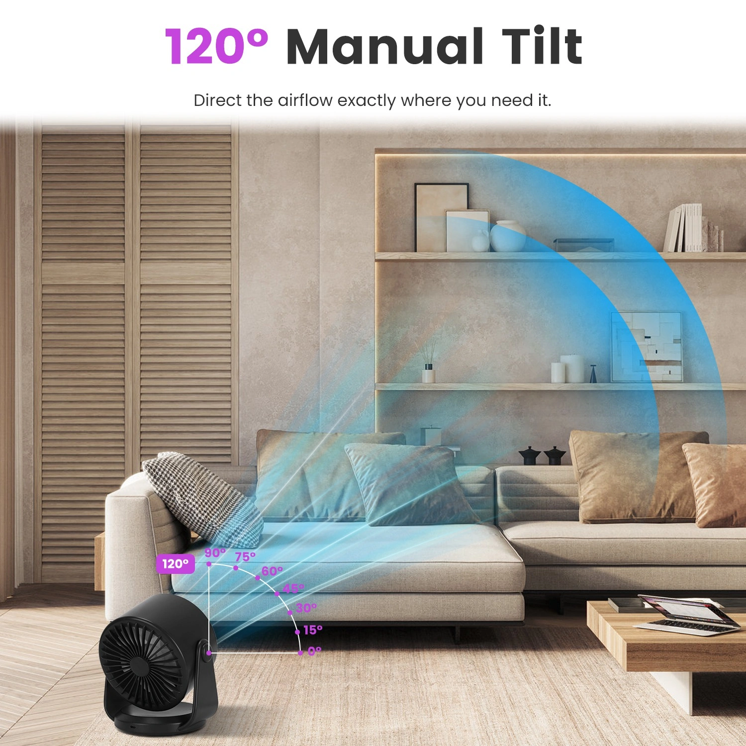 Portable USB Table Fan 100 Speed Settings Real-Time LCD Display Battery Indicator, 120 Degree Adjustable Tilt Desktop Wall Mount 4000mAh Wireless Cooling Fan view 10
