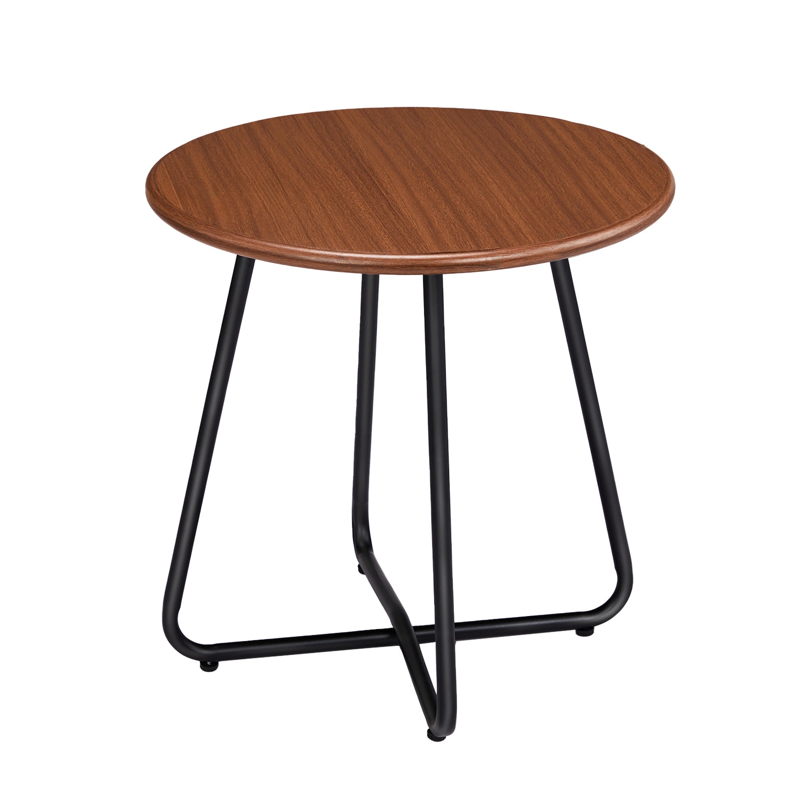 Outdoor Side Table with Imitation Wood Tabletop, Weather Resistant Patio Side Table, Round Outdoor End Table for Patio Yard Balcony Garden view 2