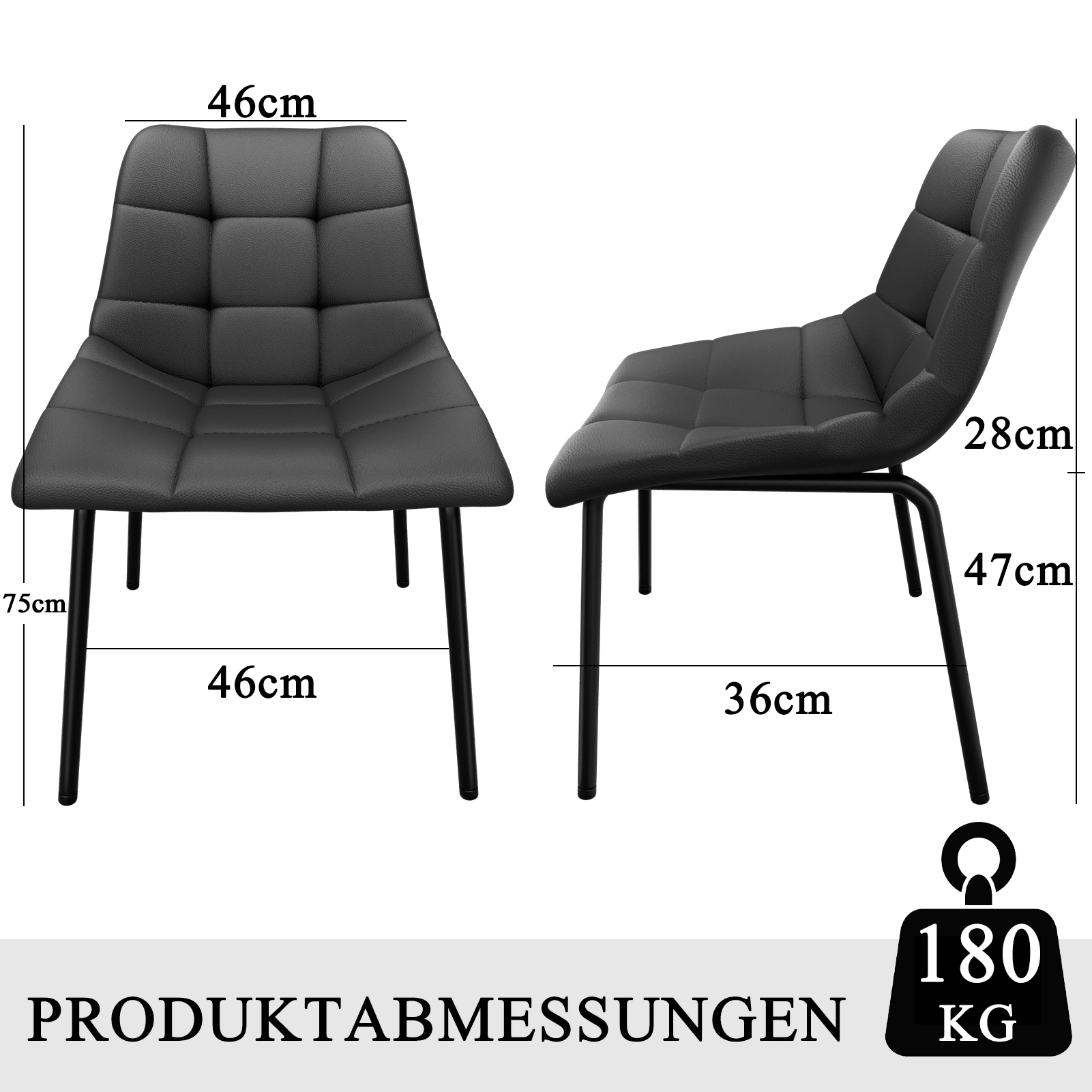 Modern Dining Chairs 2/4/6/8 Piece Set, High Back Faux Leather Padded Kitchen Stools, Metal Legs Dining Room Chair for Living Room Table, Black view 2