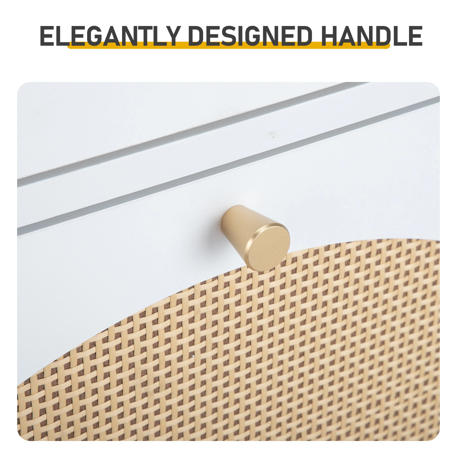 Rattan-front shoe cabinet with 1 drawer and 2 flip-down compartments, particleboard, 54*24*110cm, white view 7