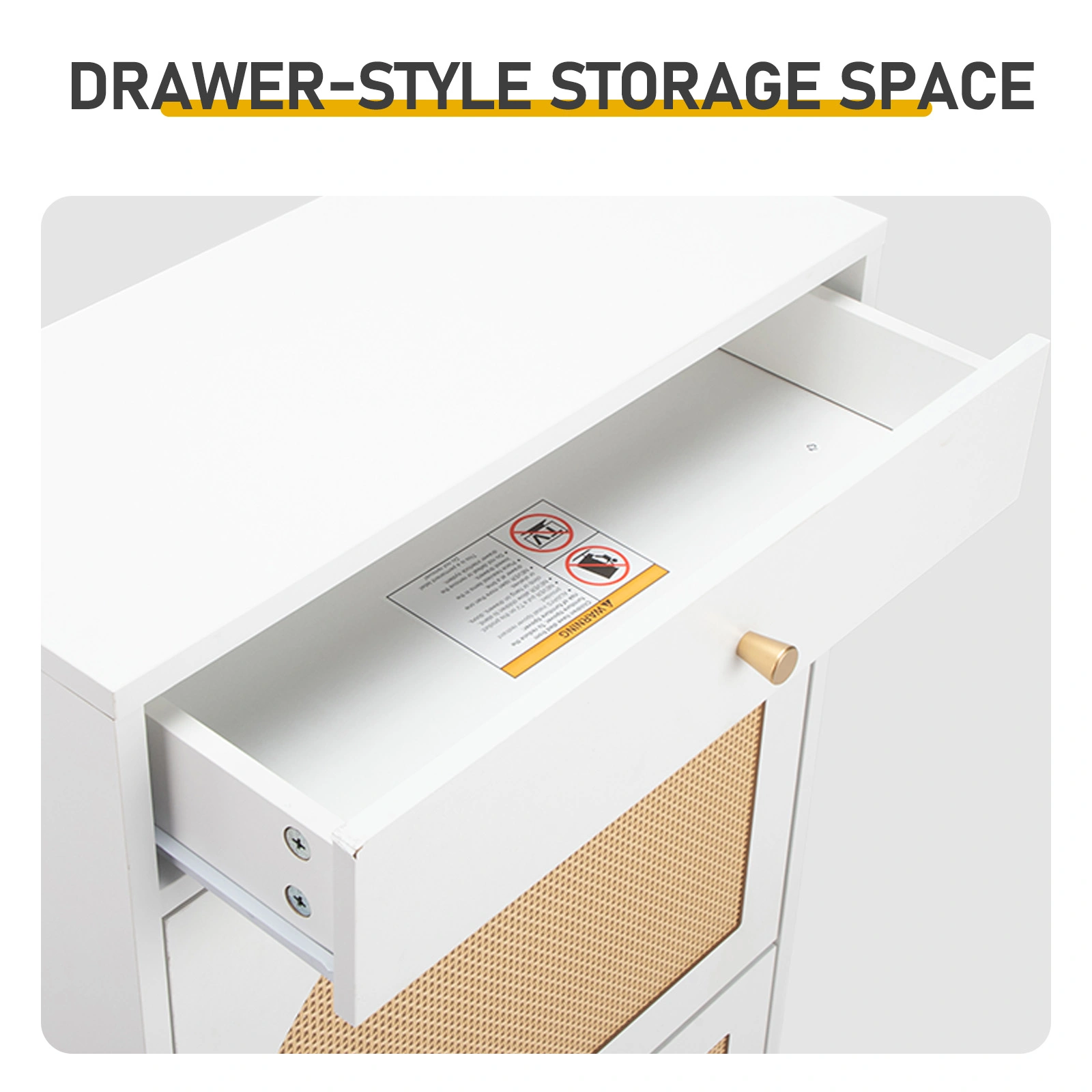 Rattan-front shoe cabinet with 1 drawer and 2 flip-down compartments, particleboard, 54*24*110cm, white view 8